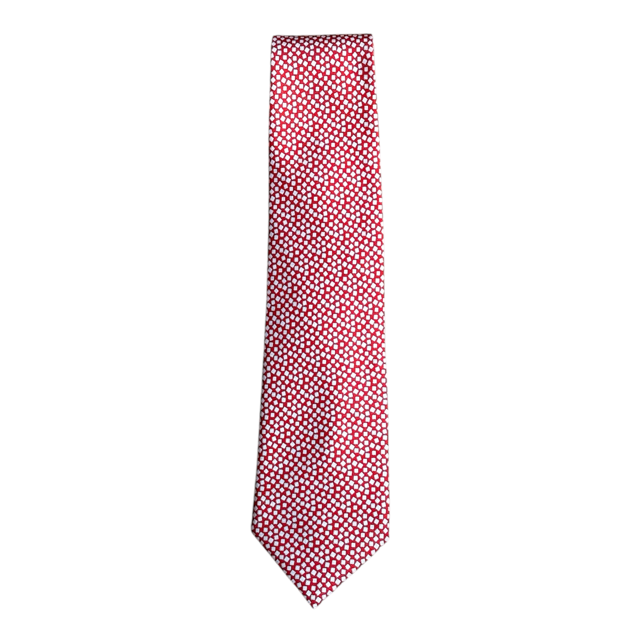 VINTAGE SALVATORE FERRAGAMO RED MICRO GEO SILK TIE