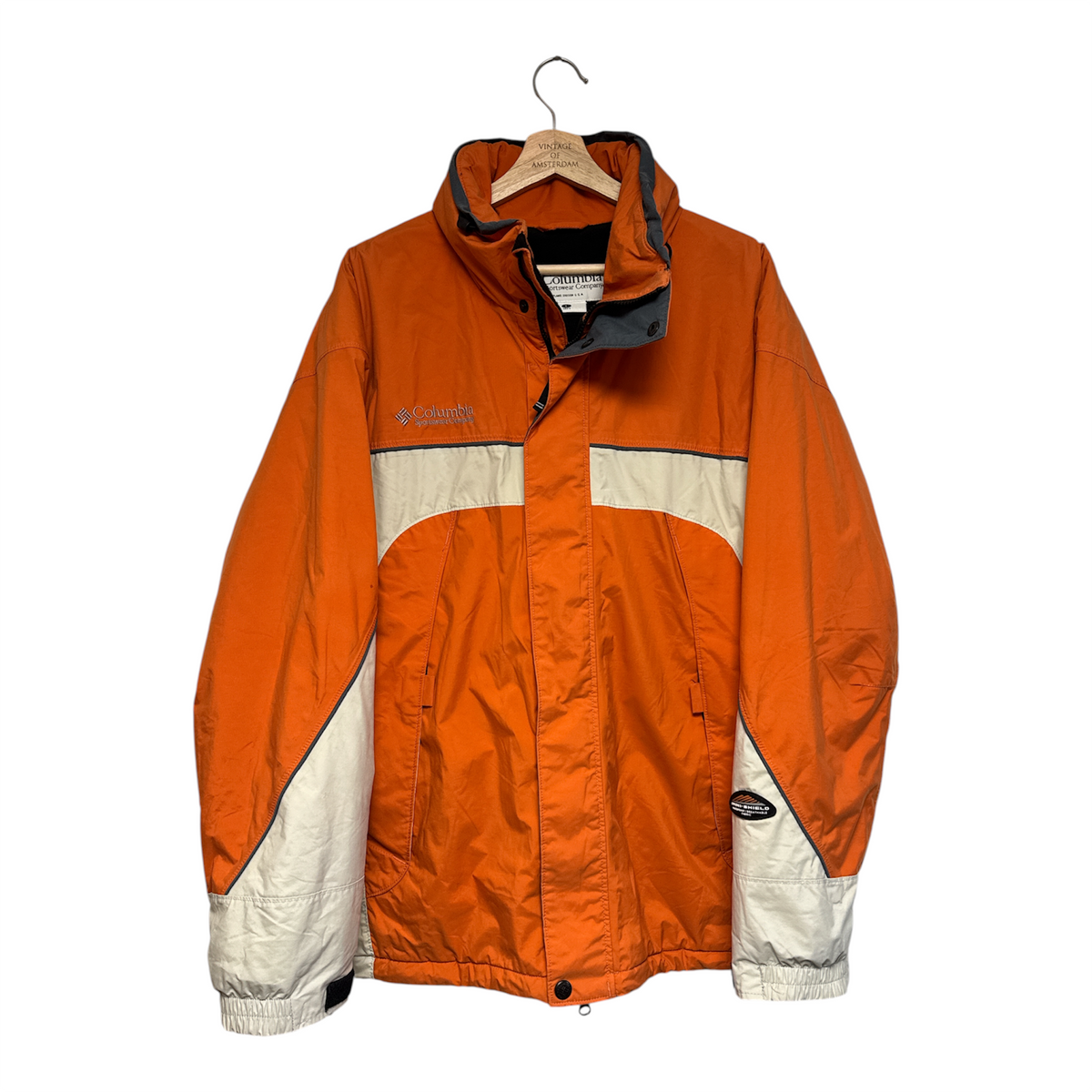 VINTAGE COLUMBIA SPORTSWEAR ORANGE AND CREAM COLOR BLOCKED WINTER SKI JACKET-1