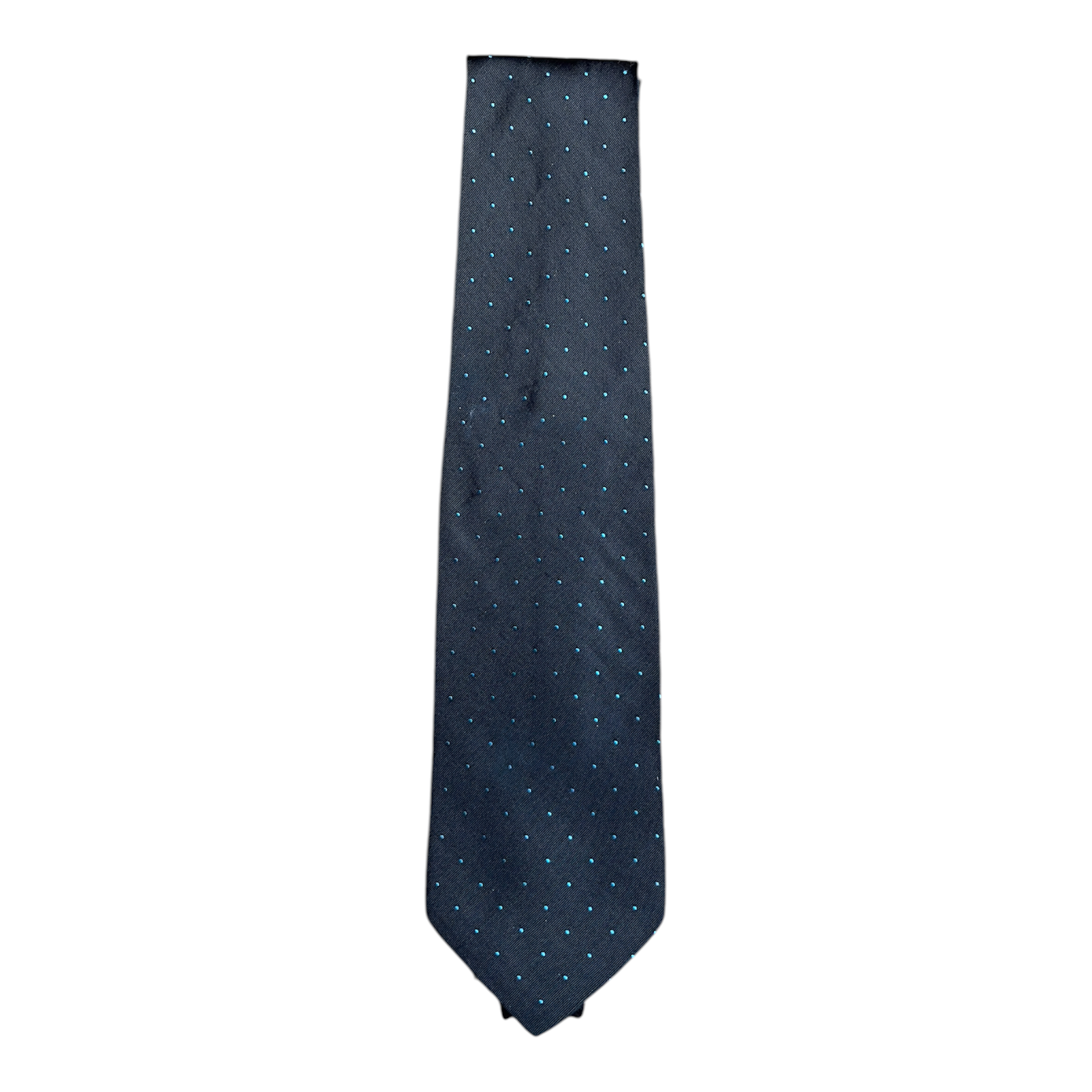 VINTAGE YVES SAINT LAURENT NAVY MICRO DOT SILK TIE-1
