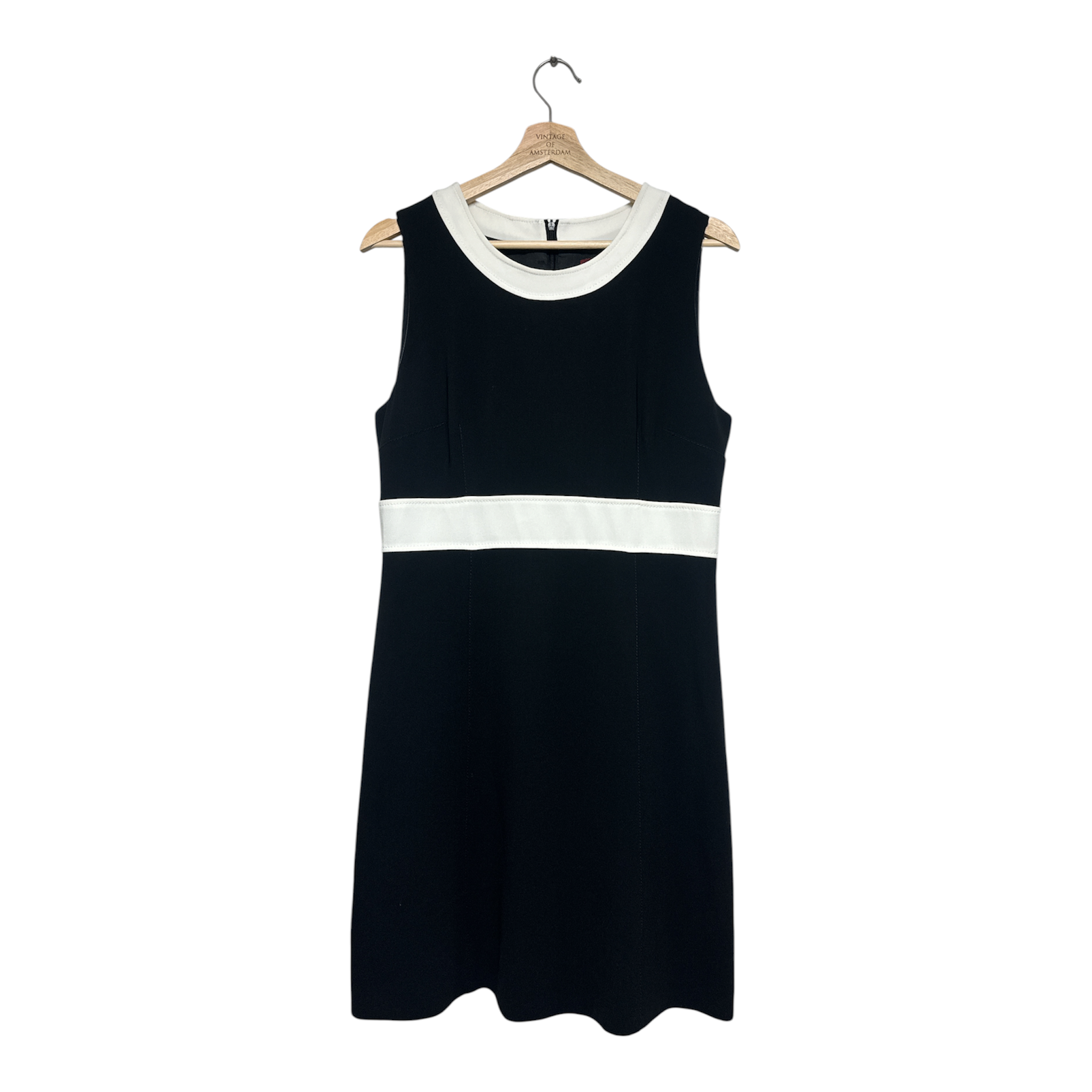 VINTAGE MAX MARA BLACK SLEEVELESS DRESS WITH WHITE CONTRAST TRIM