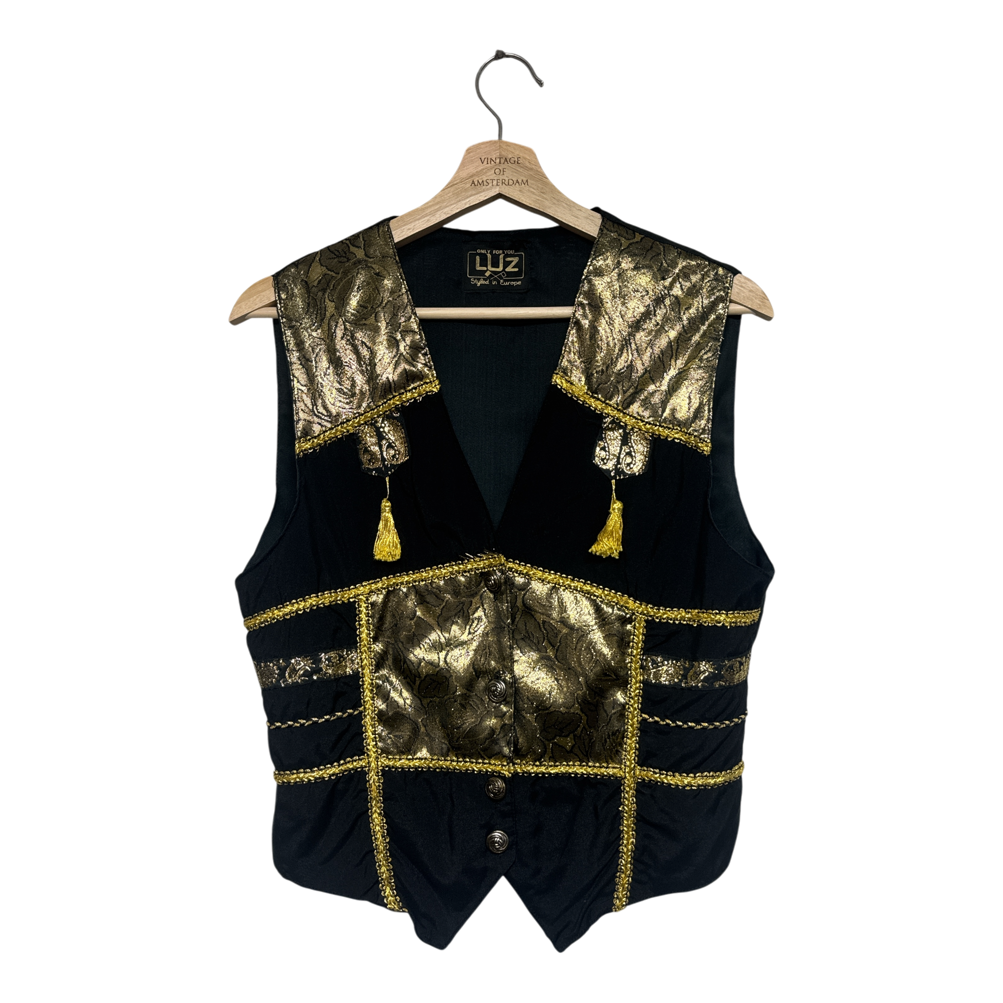VINTAGE BLACK & GOLD BROCADE VEST