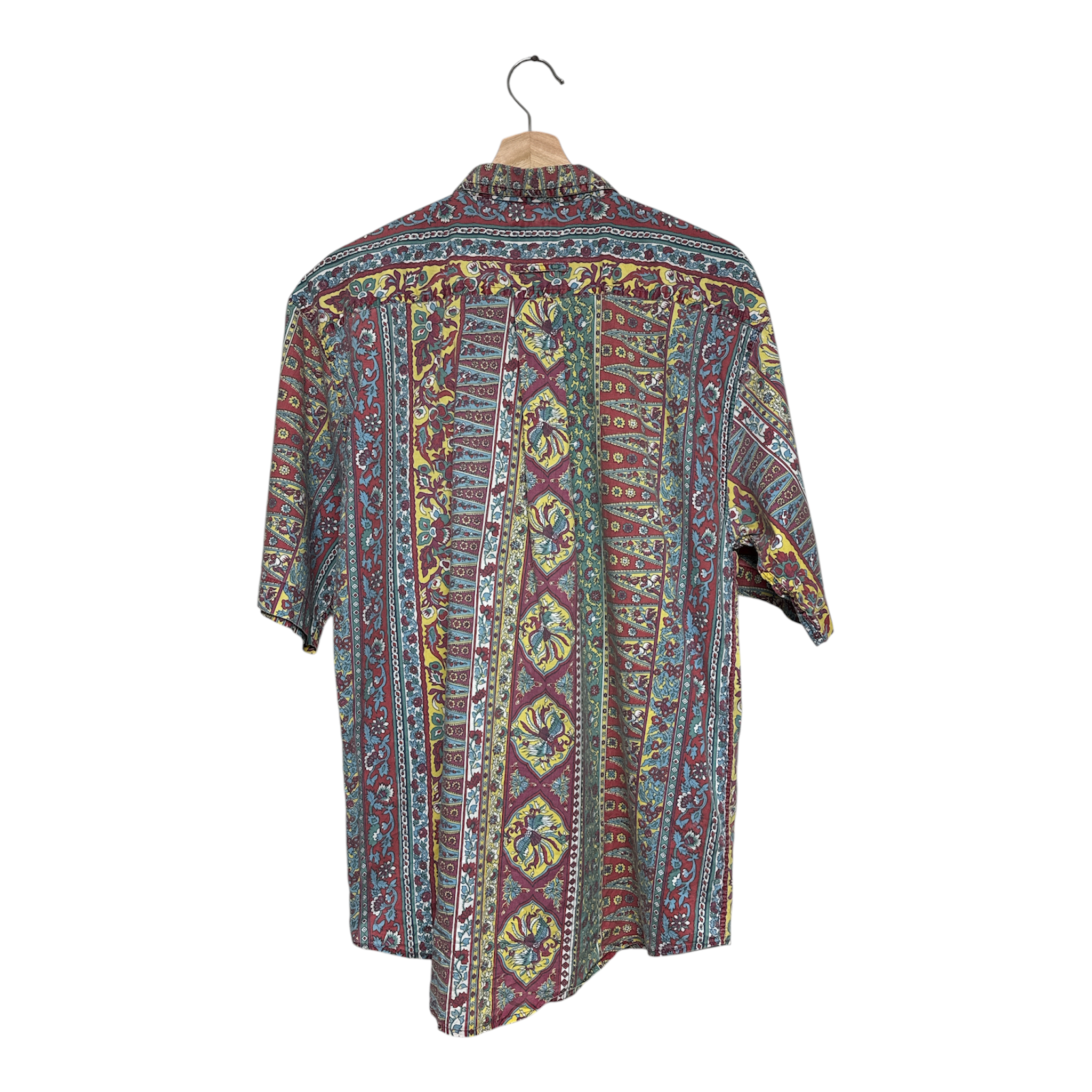 VINTAGE MULTICOLOR PAISLEY PATTERN SHORT SLEEVE BUTTON-UP SHIRT-2