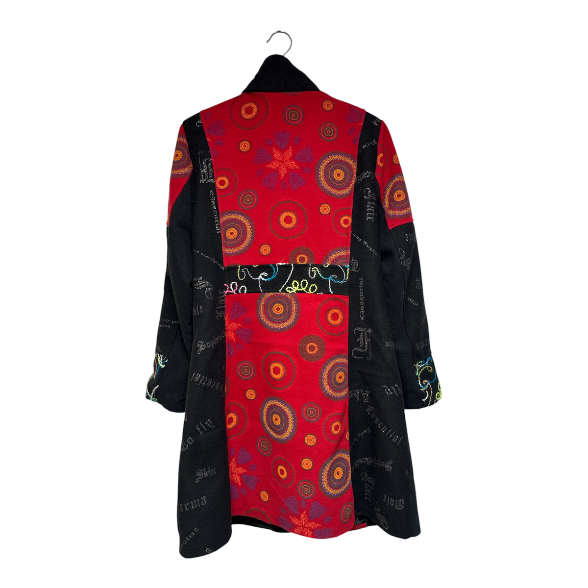 VINTAGE BLACK AND RED PATCHWORK EMBROIDERED COAT-2