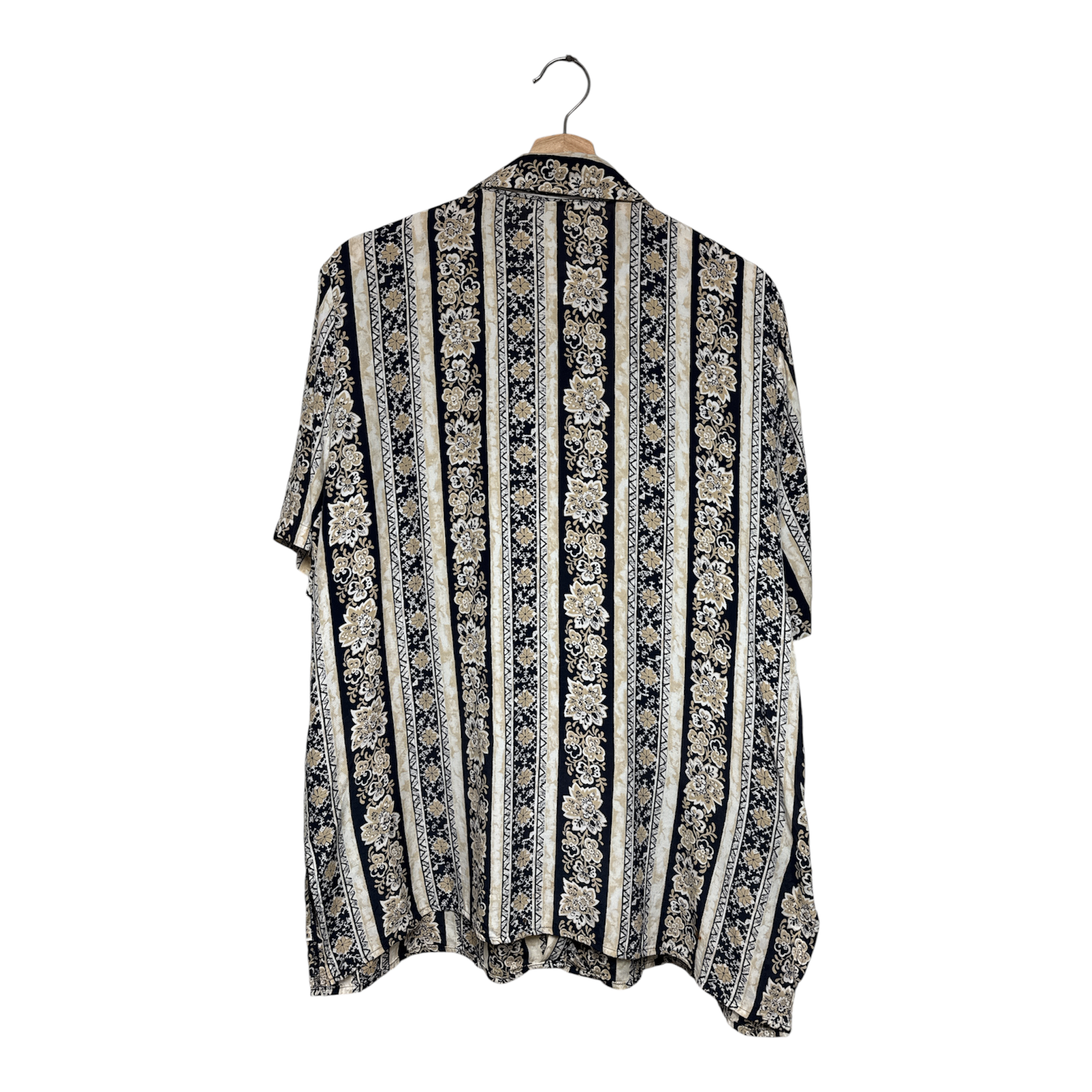 VINTAGE FLORAL STRIPE SHORT SLEEVE BUTTON-UP SHIRT-2