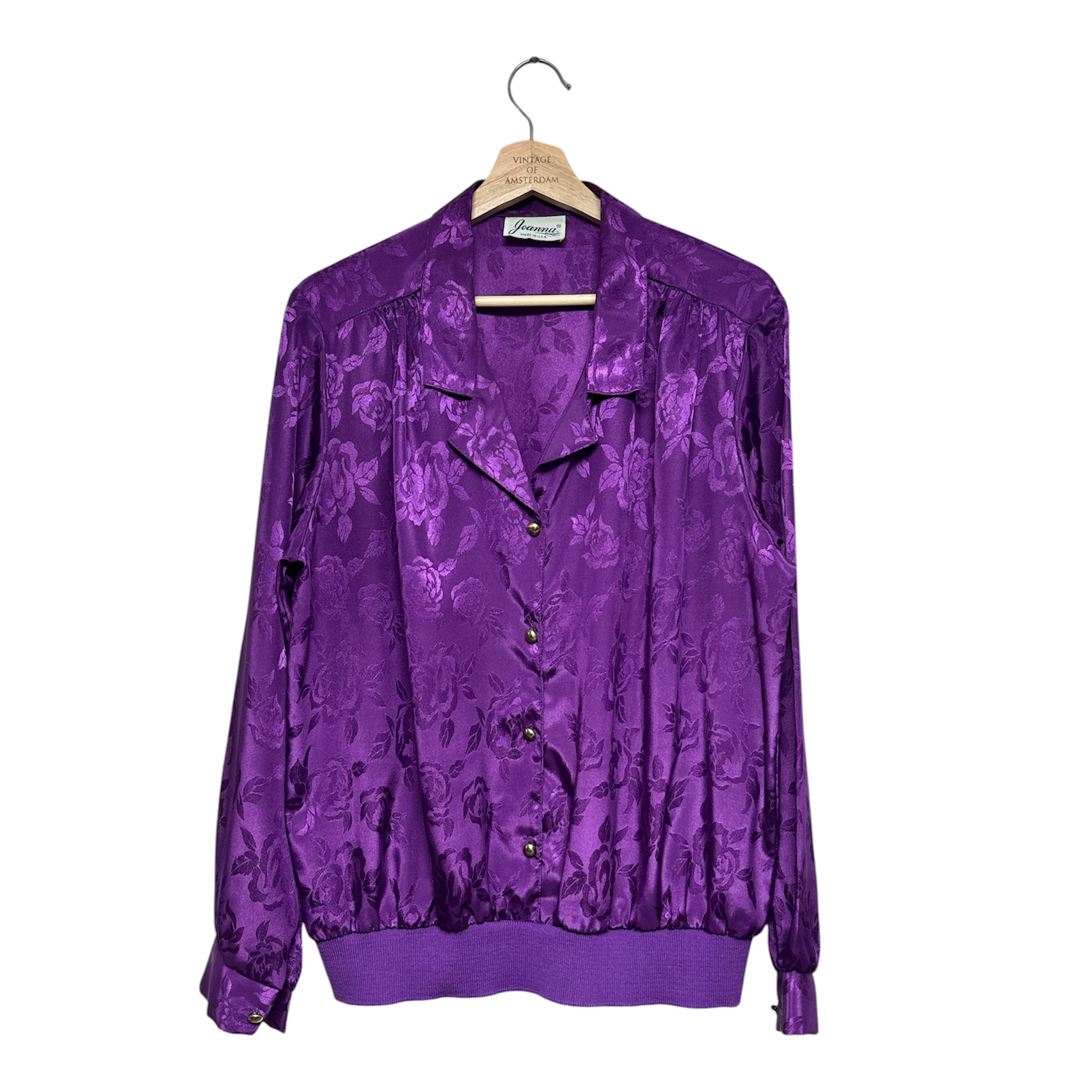 VINTAGE PURPLE FLORAL SATIN BLOUSE-1