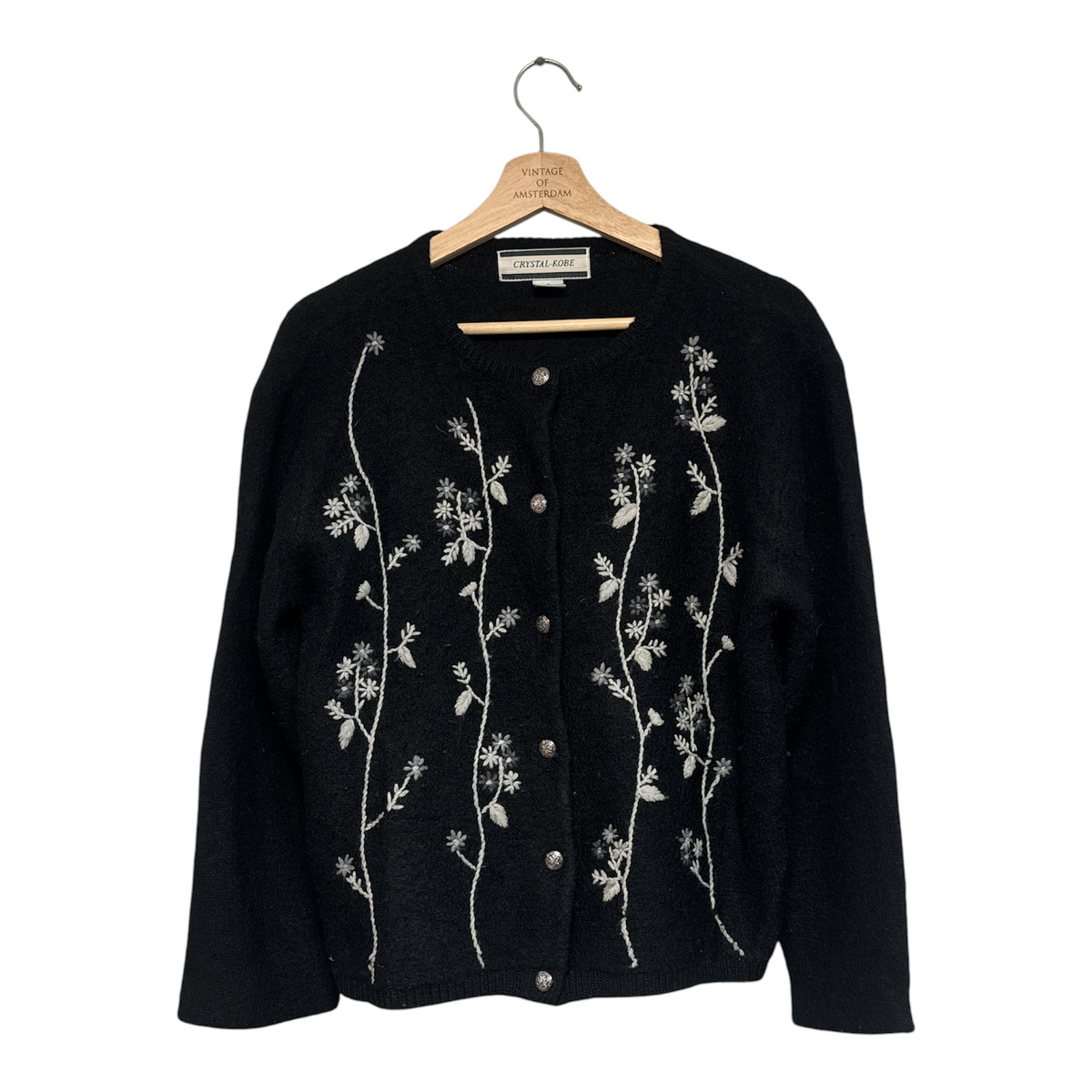 VINTAGE BLACK FLORAL VINE EMBROIDERED CARDIGAN-1