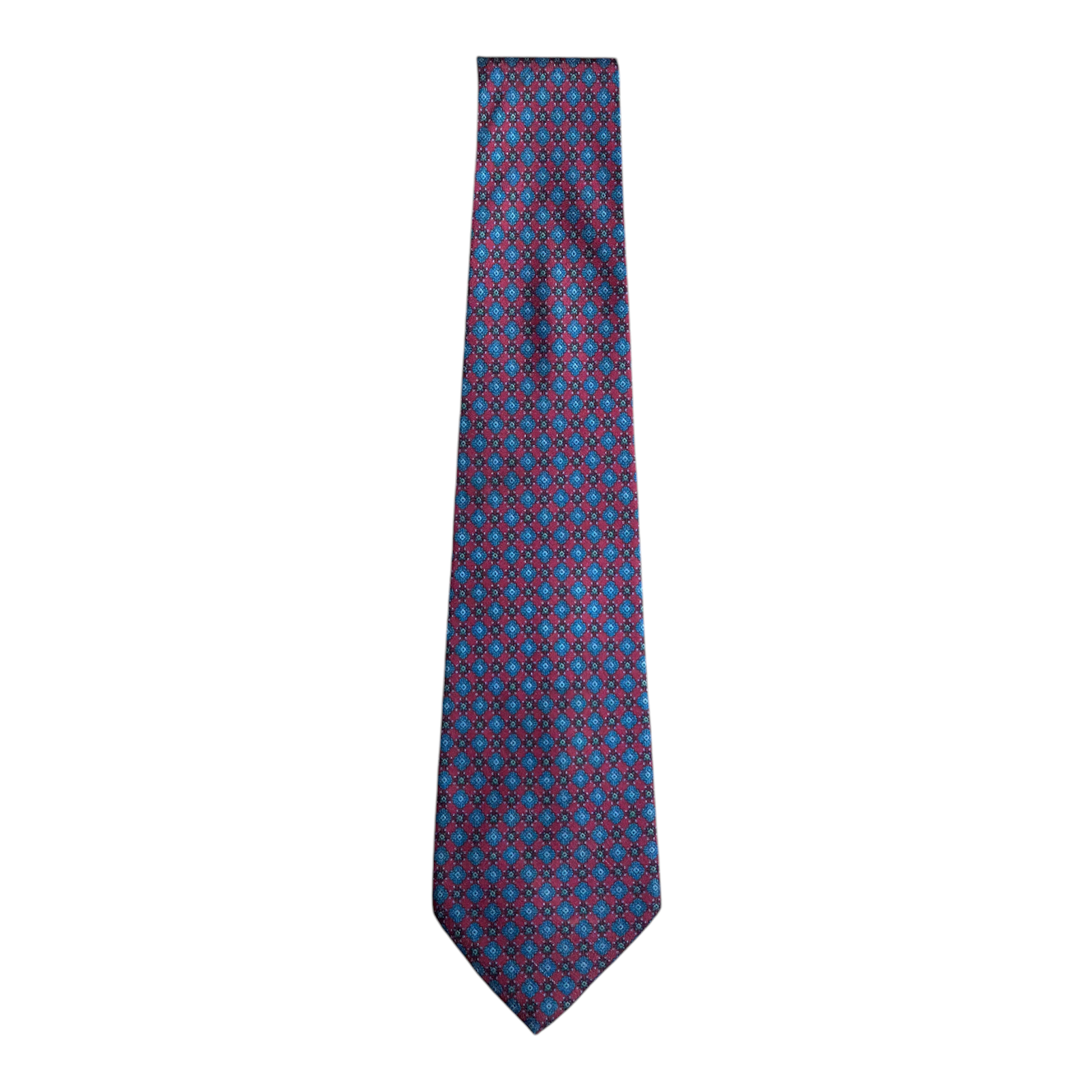 VINTAGE ERMENEGILDO ZEGNA BURGUNDY & BLUE GEOMETRIC SILK TIE-1