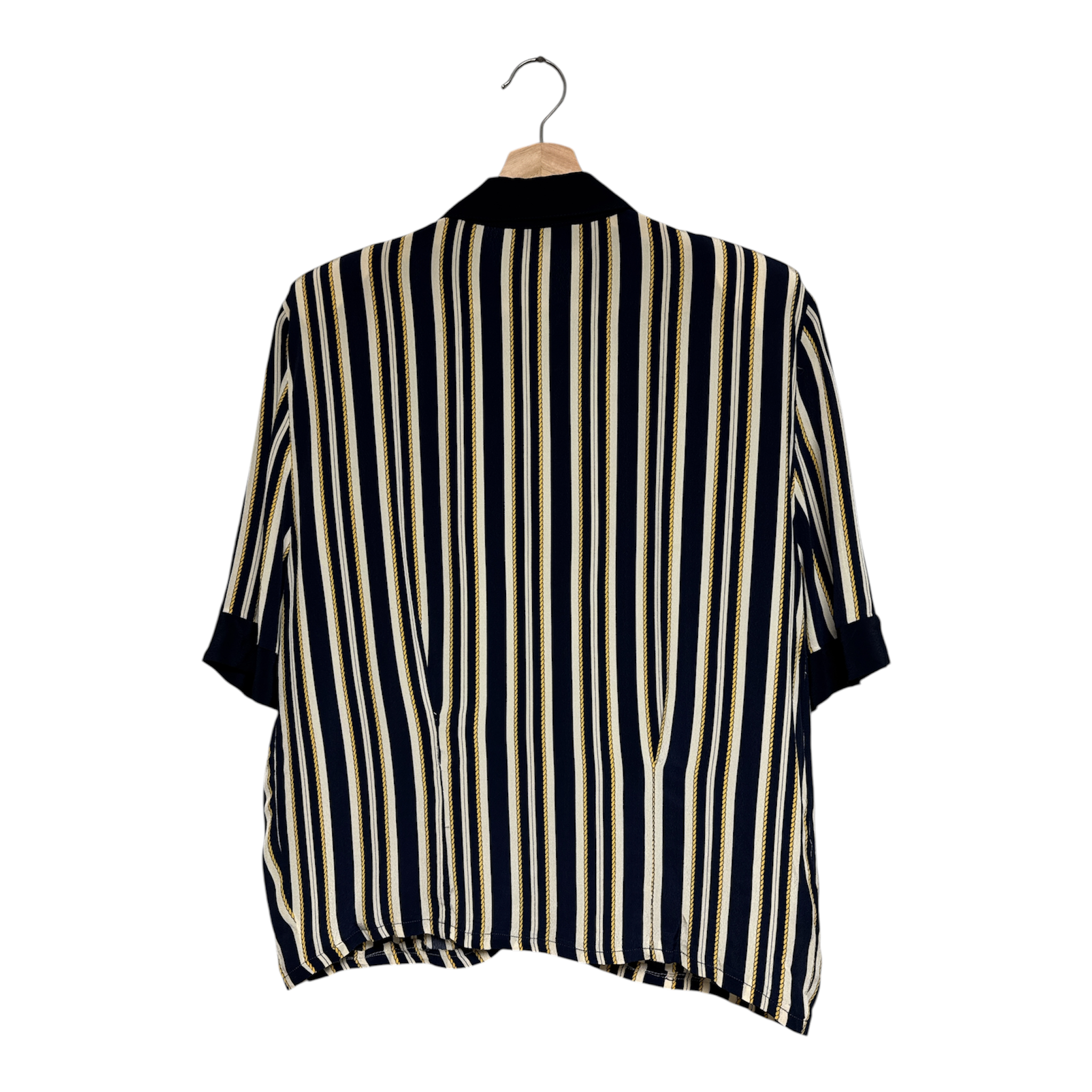 VINTAGE NAVY CREAM GOLD STRIPE BUTTON-UP BLOUSE WITH CONTRAST COLLAR-2