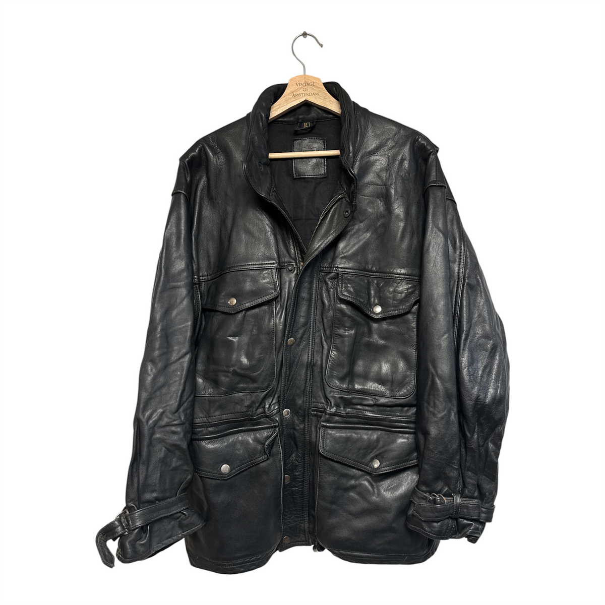 VINTAGE BLACK LEATHER MULTI POCKET LEATHER JACKET-1