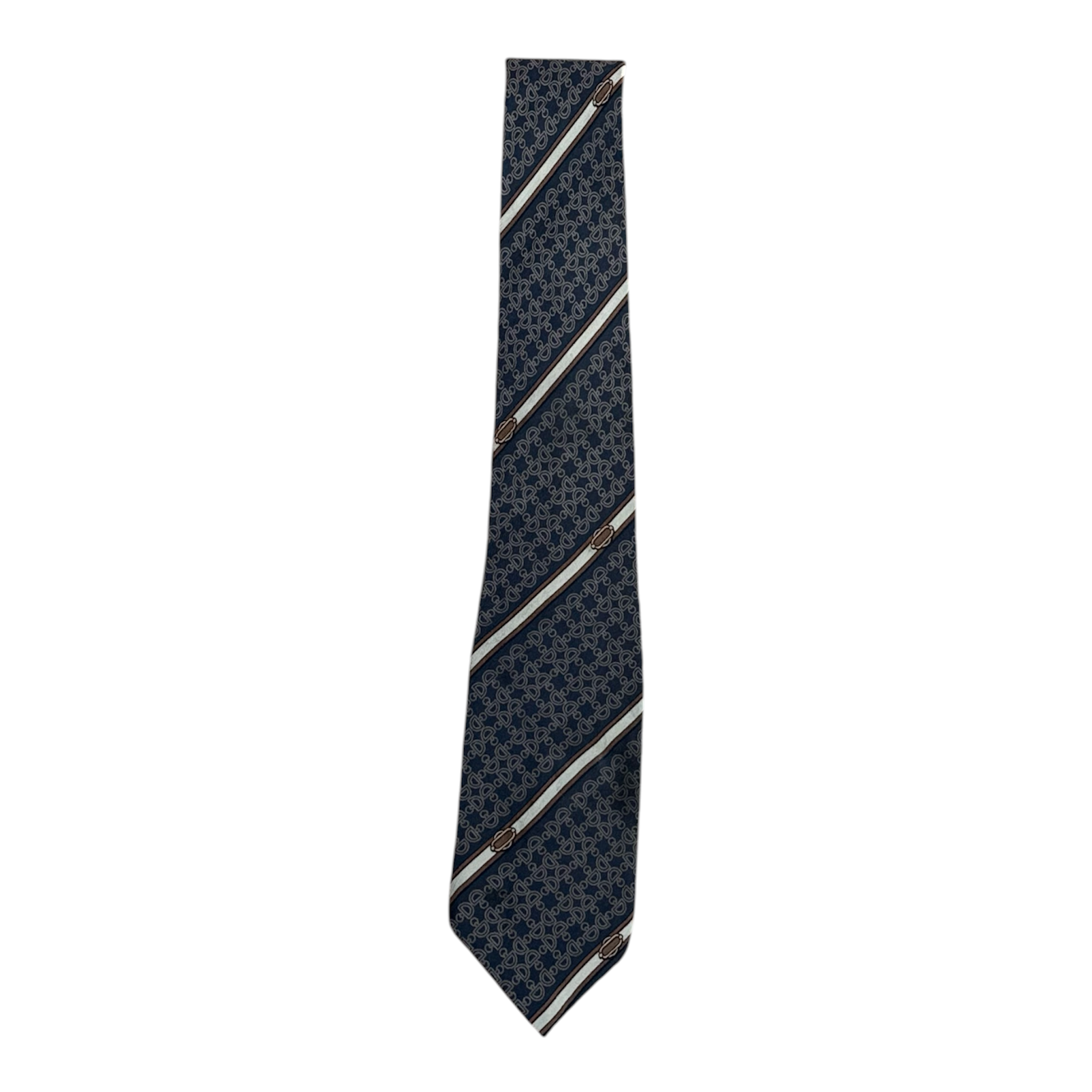 VINTAGE CELINE PARIS MONOGRAM STRIPE SILK TIE-1