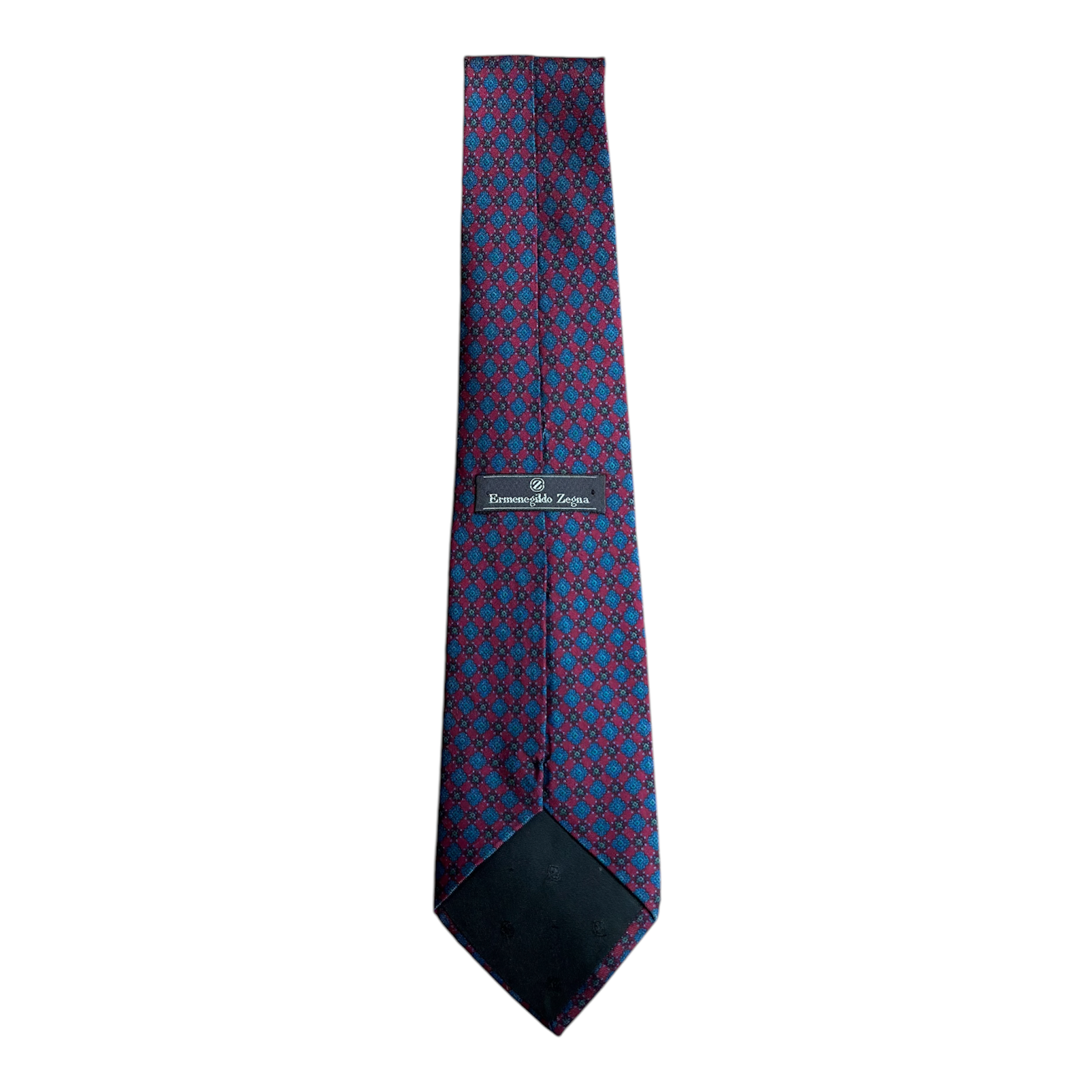 VINTAGE ERMENEGILDO ZEGNA BURGUNDY & BLUE GEOMETRIC SILK TIE-2