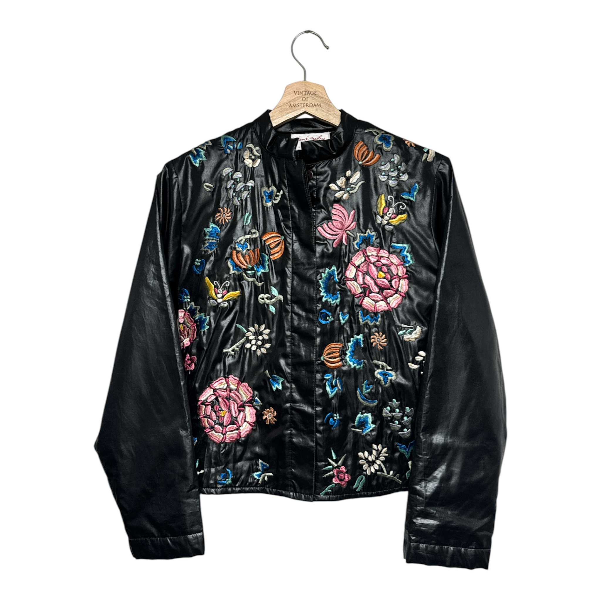 VINTAGE BLACK JACKET WITH FLORAL EMBROIDERY