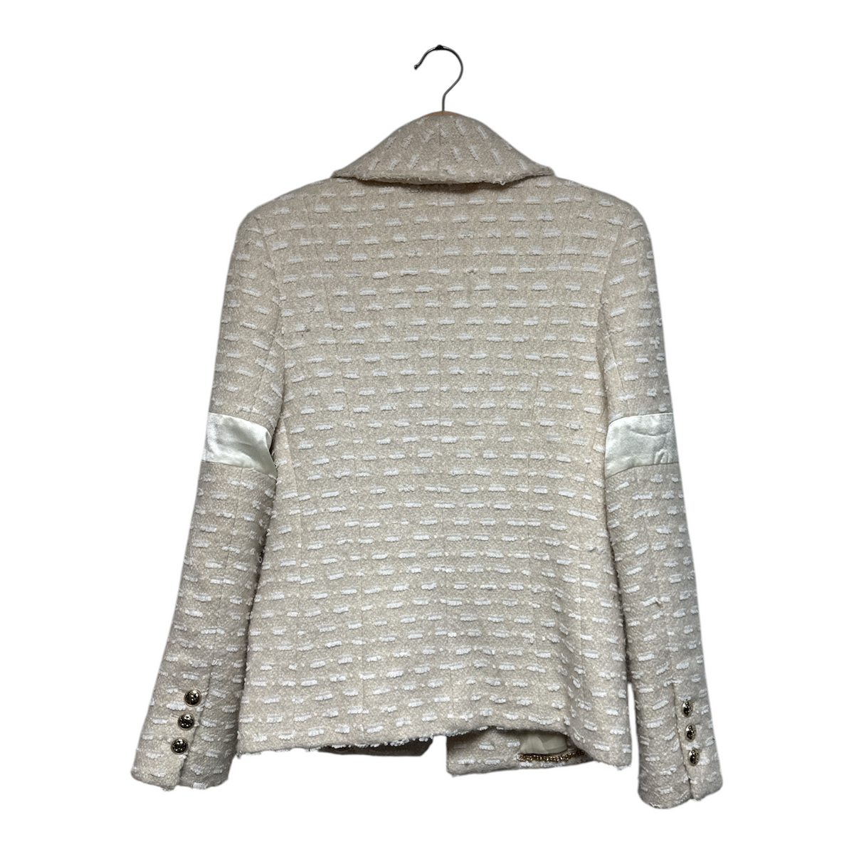 VINTAGE CHANEL CREAM AND BEIGE TEXTURED TWEED BLAZER JACKET-2