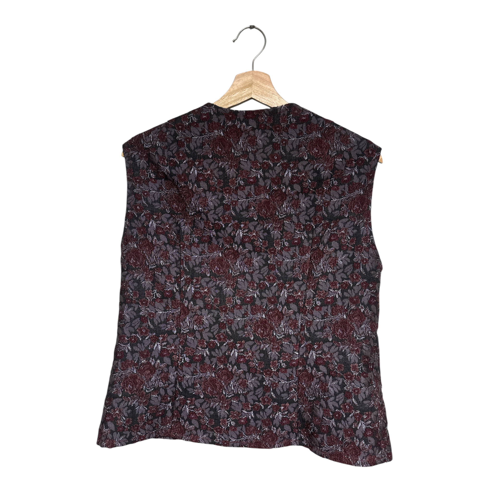 VINTAGE BURGUNDY FLORAL JACQUARD VEST-2