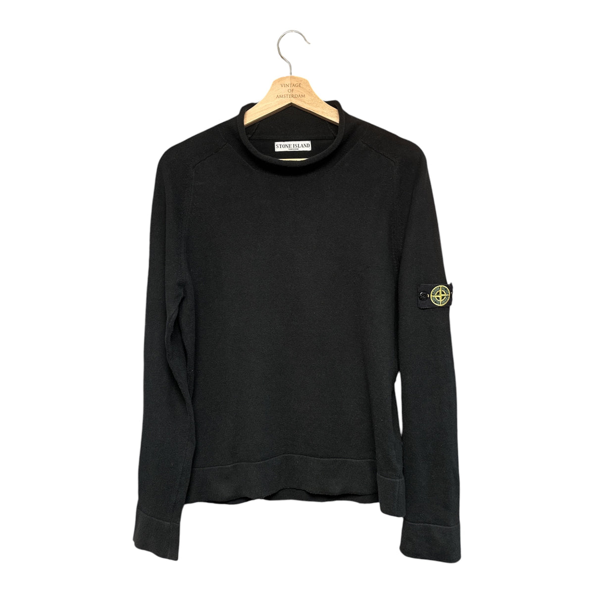 VINTAGE STONE ISLAND BLACK MOCK NECK KNIT SWEATER WITH ICONIC COMPASS BADGE-1