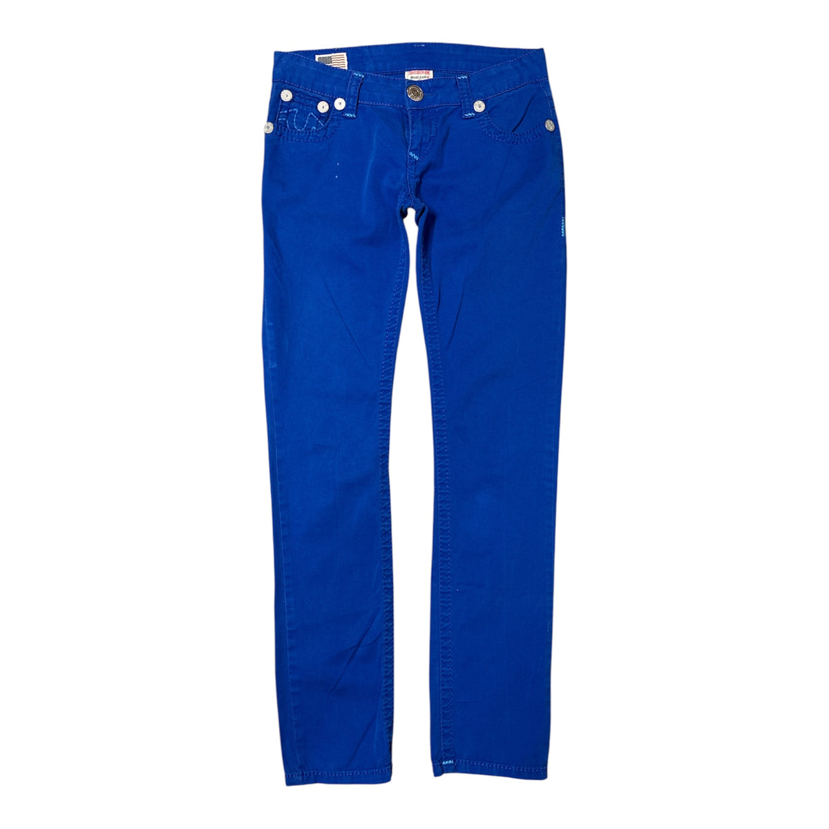 VINTAGE TRUE RELIGION ROYAL BLUE SIGNATURE STITCH STRAIGHT TROUSERS-1