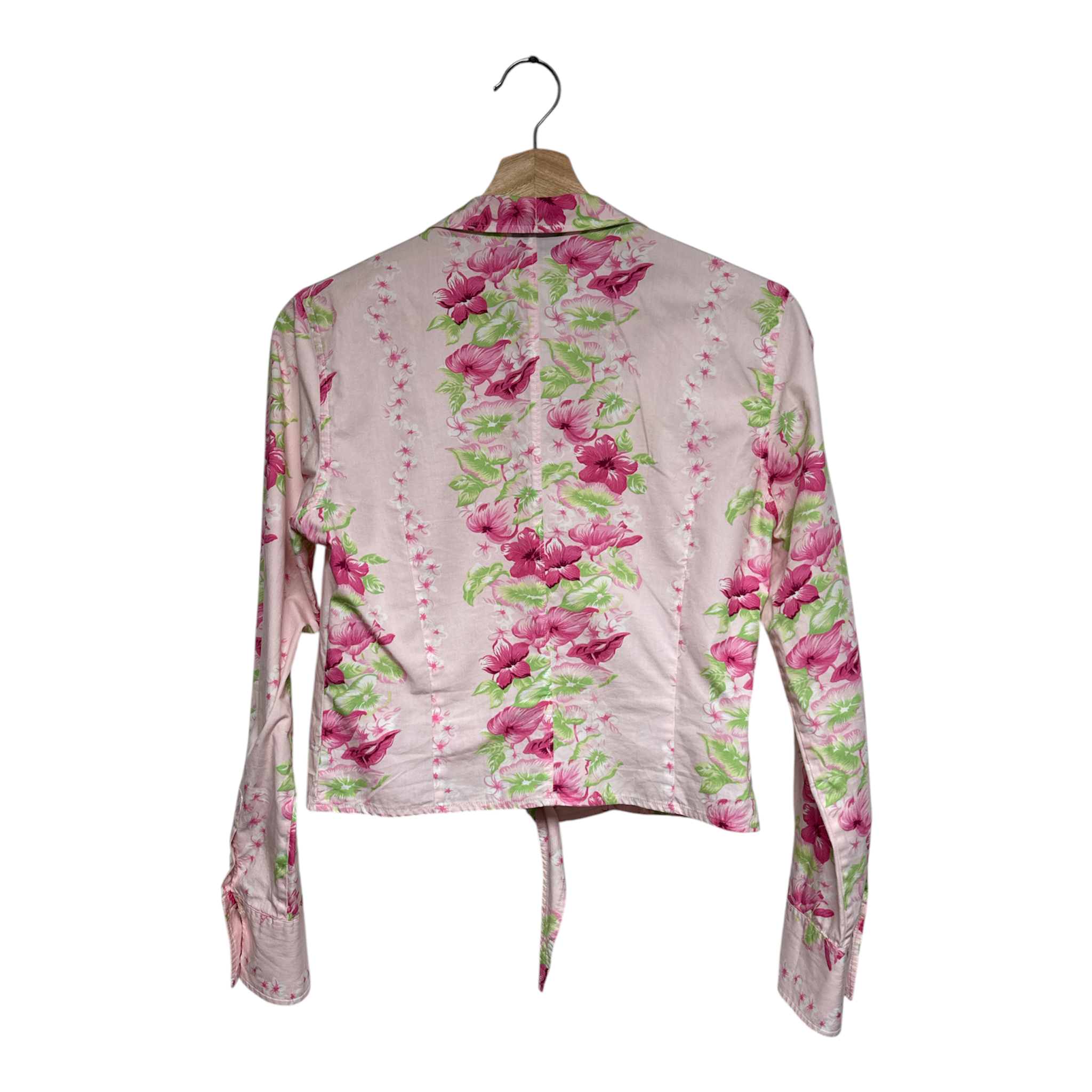 VINTAGE Y2K PINK FLORAL TIE-FRONT BLOUSE-2