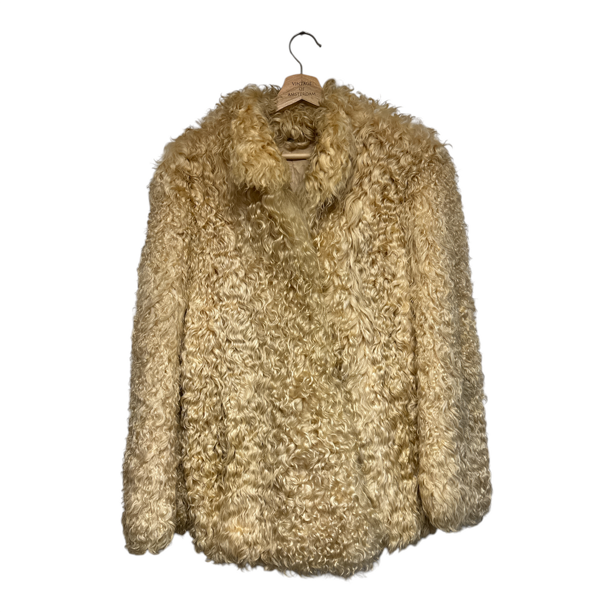 VINTAGE CREAM CURLY SHEARLING FUR COAT