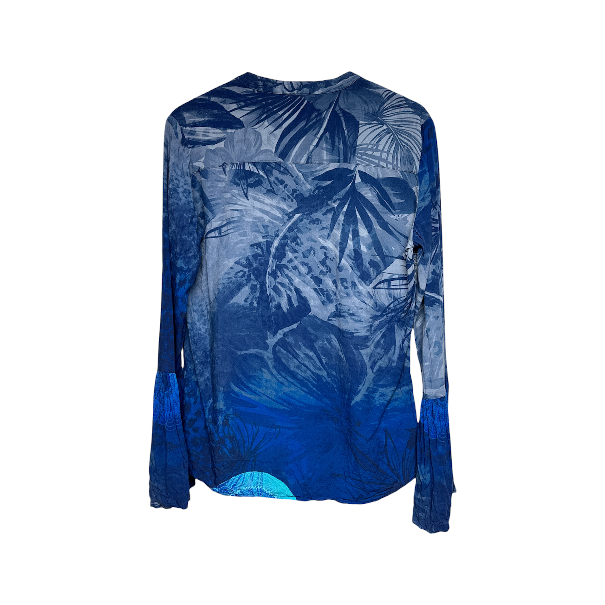 VINTAGE Y2K BLUE SHEER ABSTRACT PRINT BUTTON-UP BLOUSE-2
