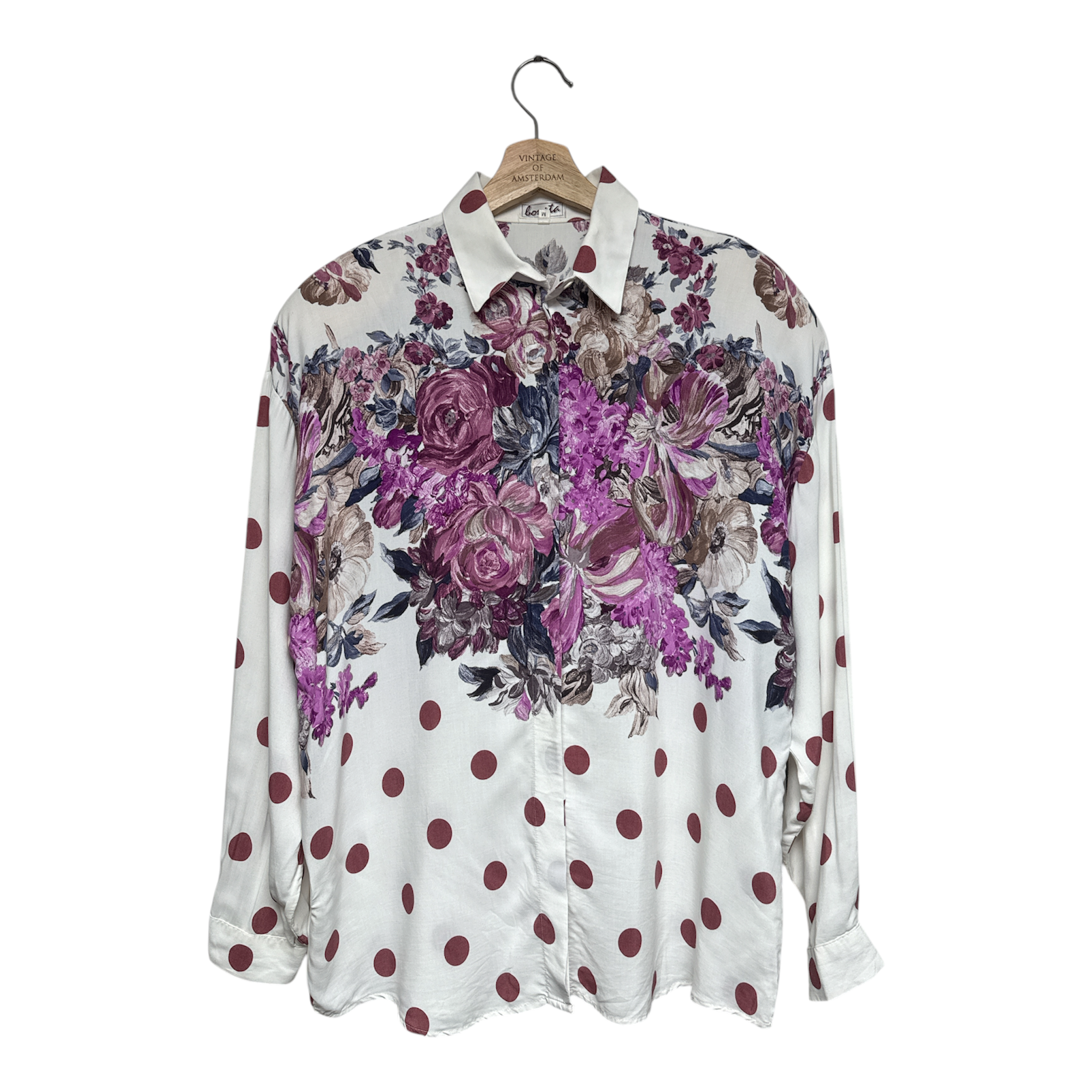 VINTAGE FLORAL BOUQUET POLKA DOT BUTTON-UP SHIRT-1