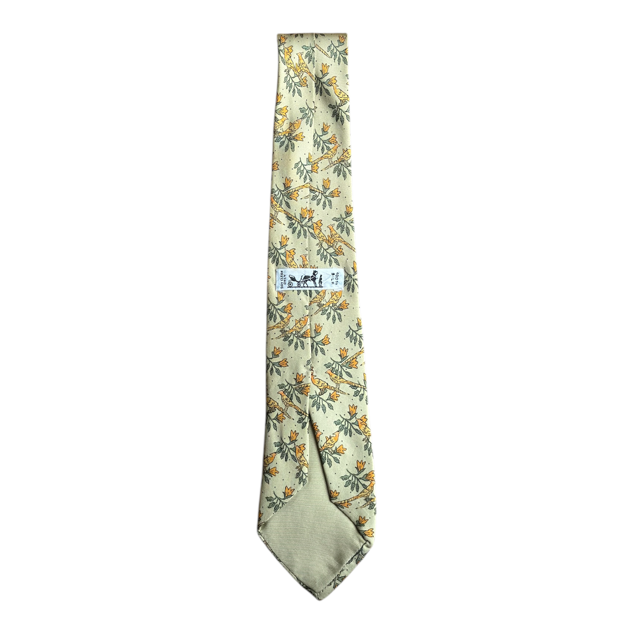 VINTAGE HERMÈS PARIS FLORAL BIRD PRINT SILK TIE-2