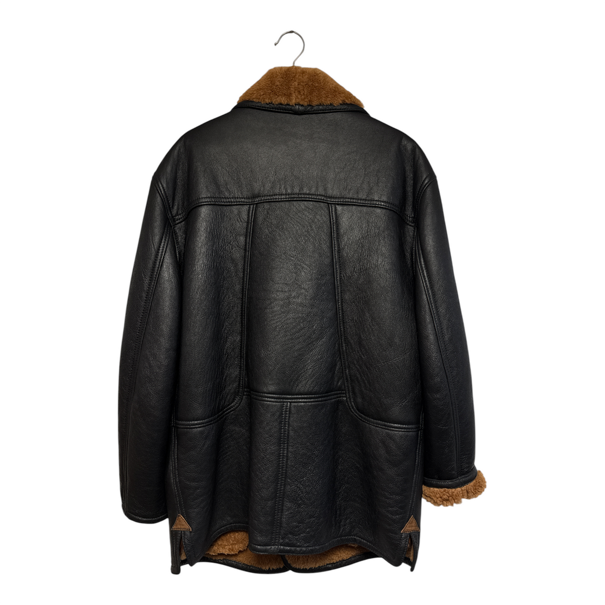 VINTAGE BLACK LEATHER SHEARLING LINED AVIATOR COAT-2