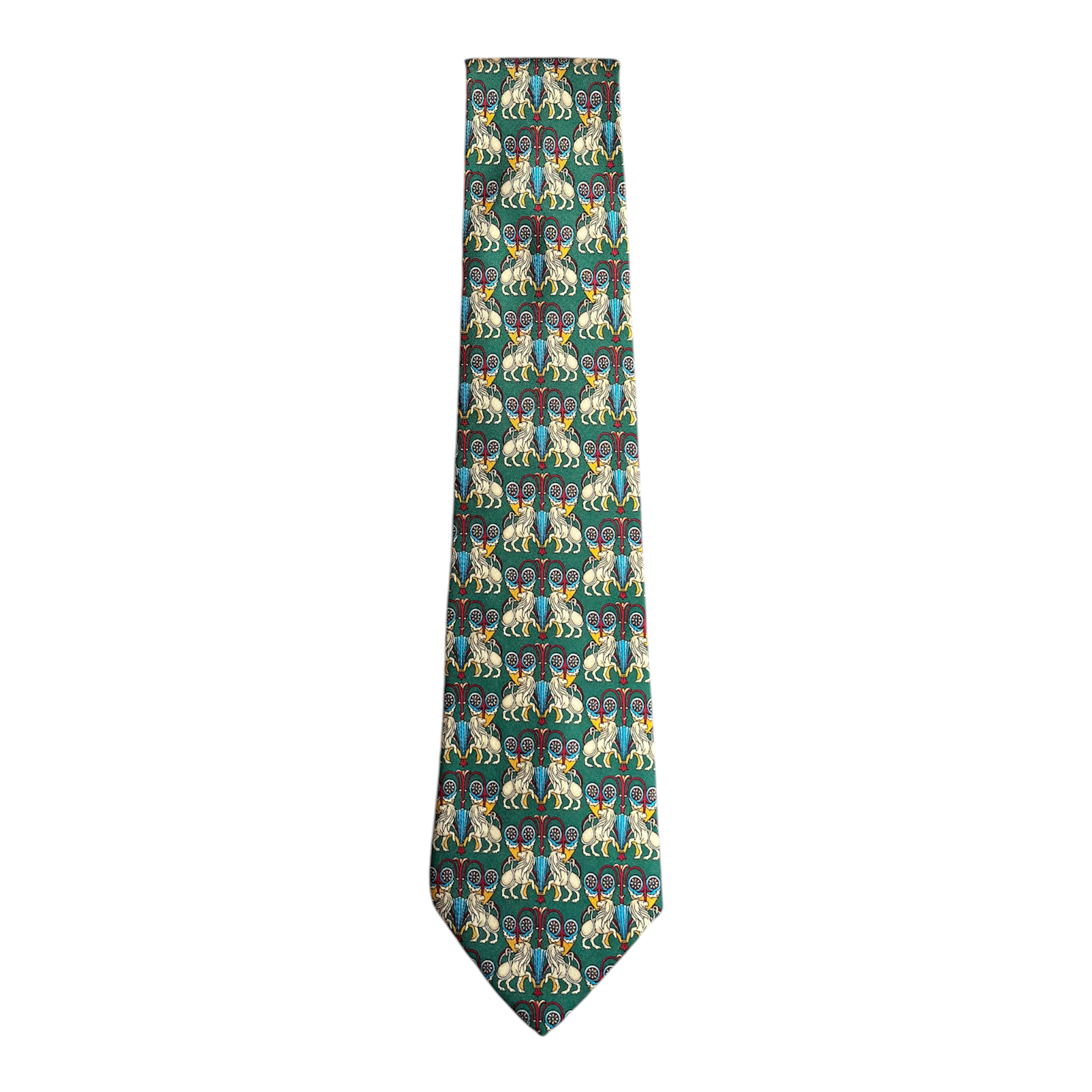 VINTAGE SALVATORE FERRAGAMO EQUESTRIAN HORSE PRINT SILK TIE-1