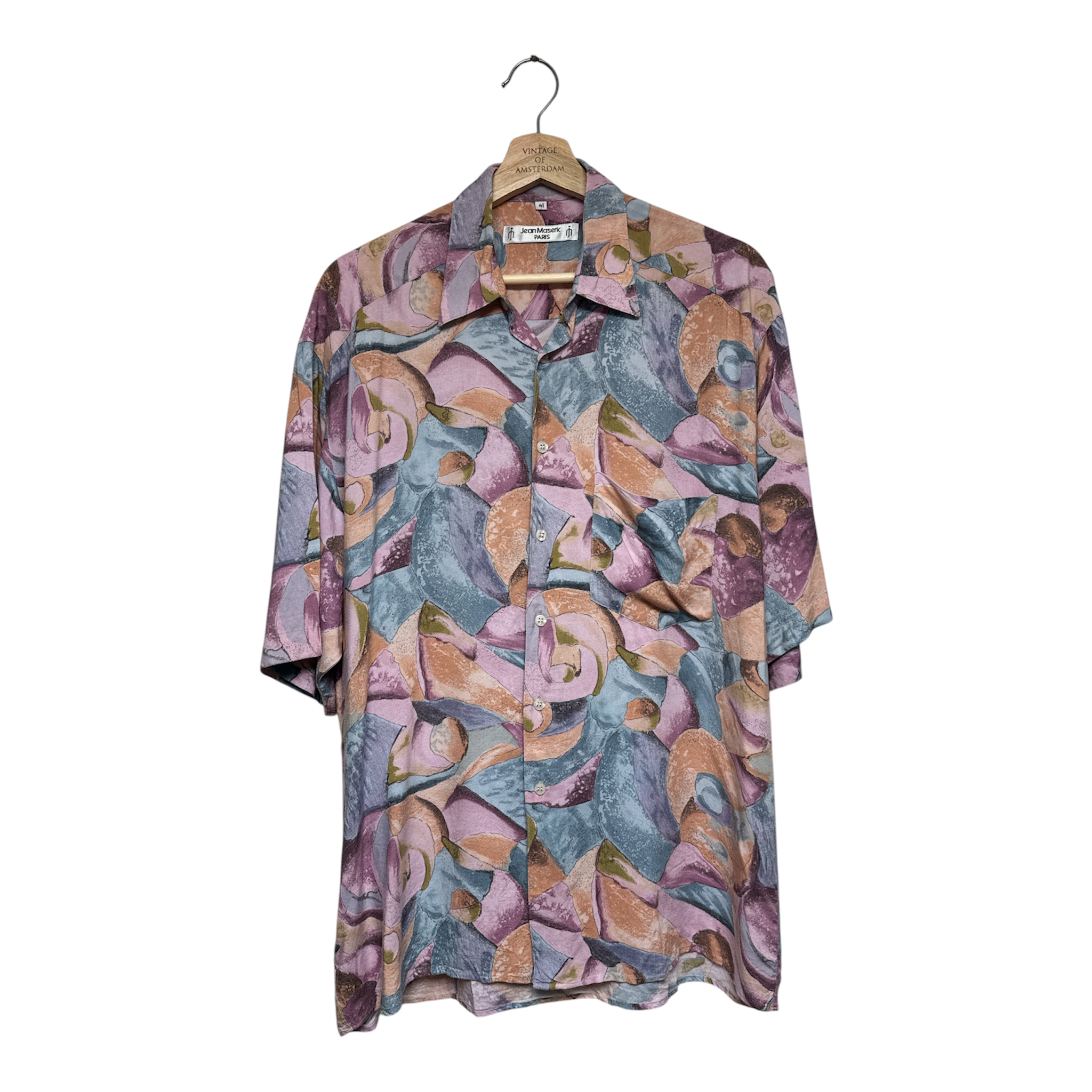 VINTAGE ABSTRACT PASTEL PRINT SHORT SLEEVE BUTTON-UP SHIRT