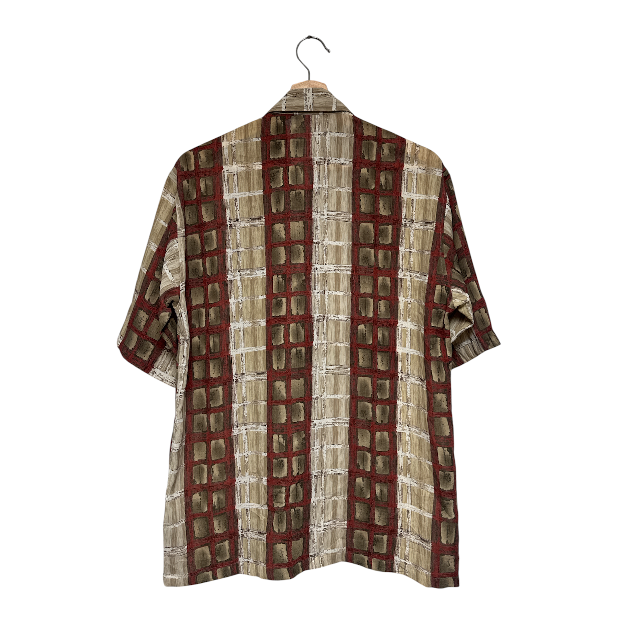 VINTAGE RUSTIC GRID PATTERN SHORT SLEEVE BUTTON-UP SHIRT-2