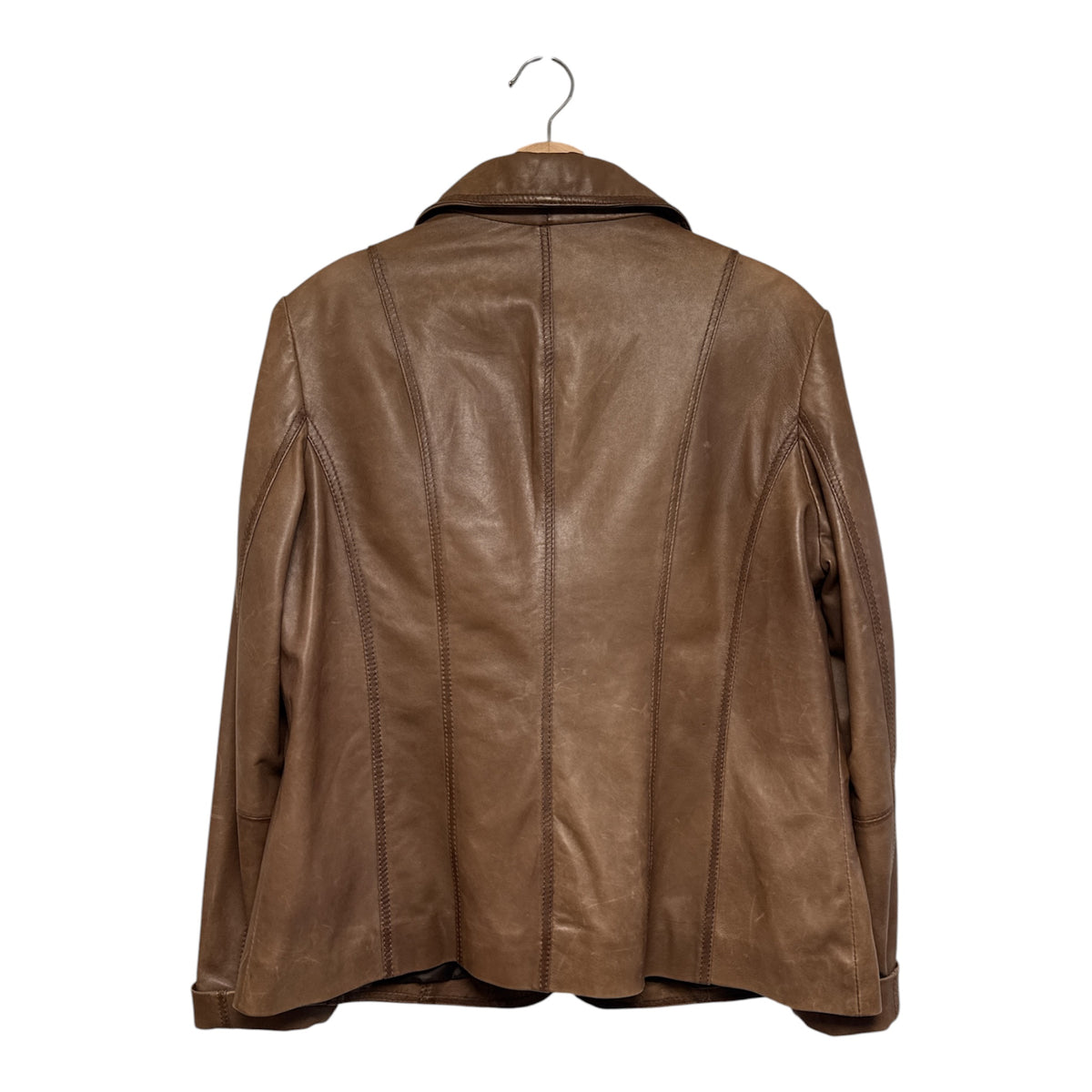 VINTAGE BROWN LEATHER JACKET WITH NOTCH LAPEL AND PATCH POCKETS-2