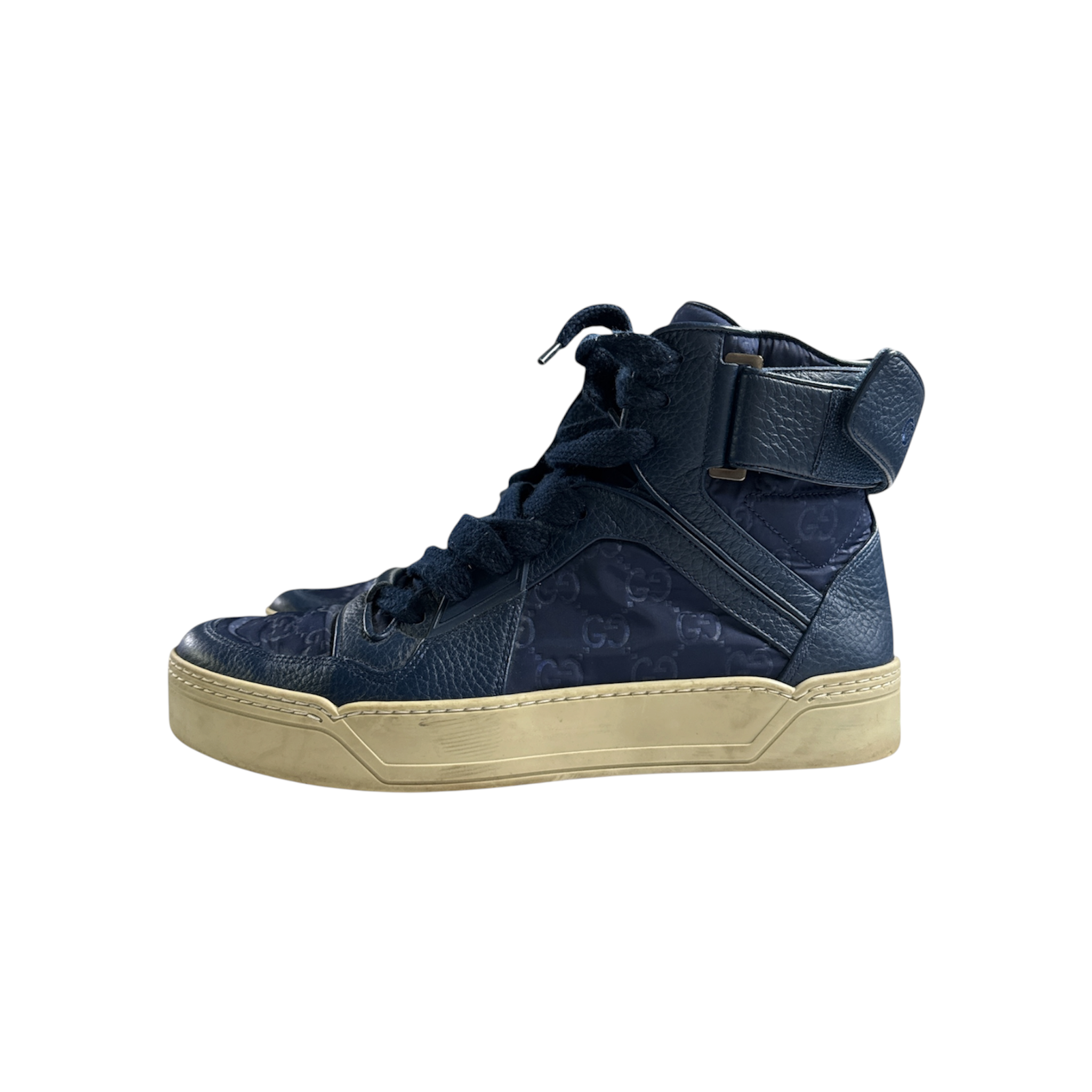 VINTAGE GUCCI GG NYLON AND LEATHER HIGH-TOP SNEAKERS