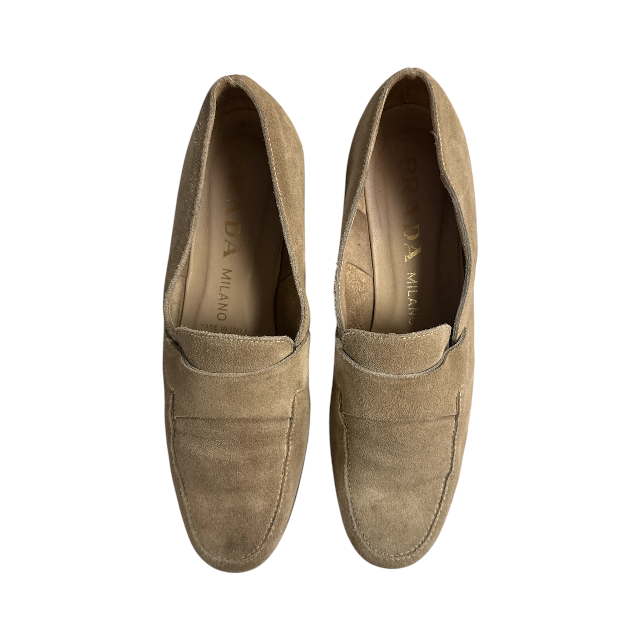 VINTAGE PRADA MILANO TAUPE SUEDE SLIP-ON LOAFERS-2