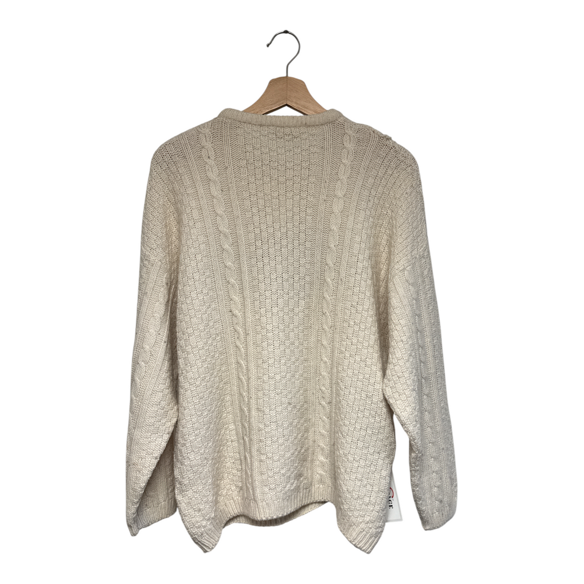 VINTAGE CREAM CABLE-KNIT AND TAPESTRY FLORAL EMBROIDERED CREWNECK SWEATER-2