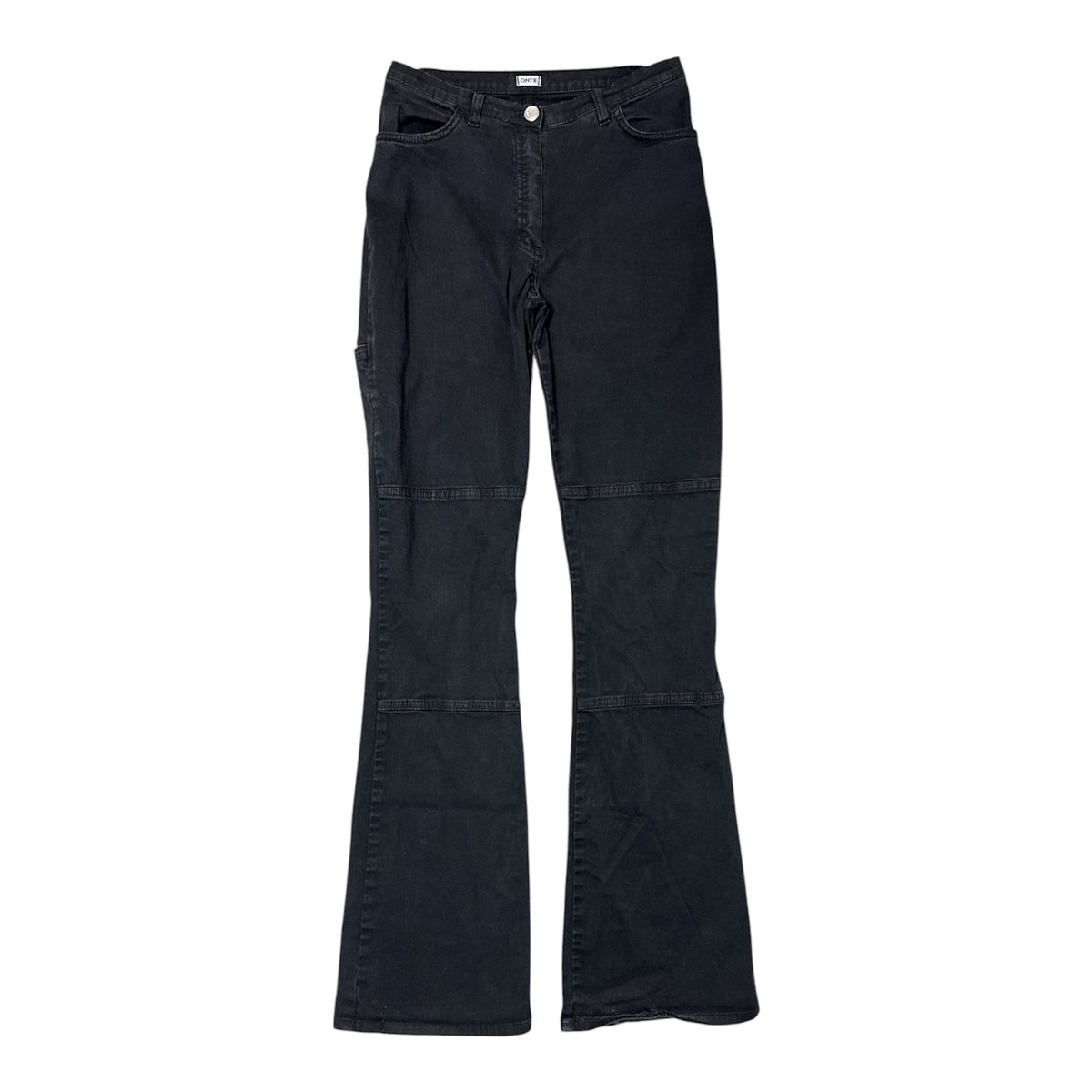 VINTAGE ONYX BLACK HORIZONTAL SEAMED FLARED JEANS-1