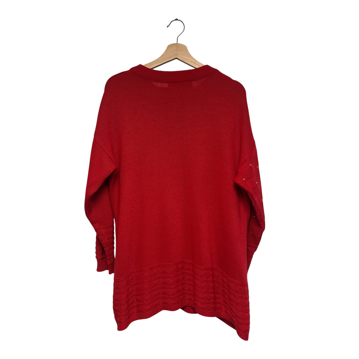 VINTAGE BELLA D RED OVERSIZED GRAPHIC STUDDED CREWNECK SWEATER-2