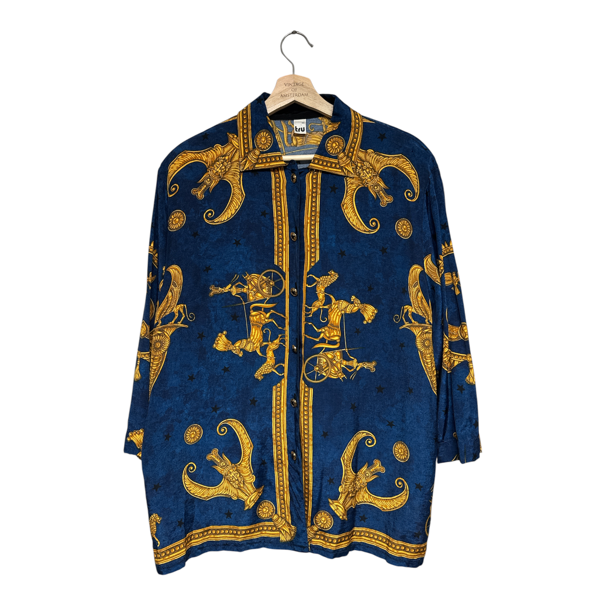 VINTAGE 90S BAROQUE EQUESTRIAN PRINT BUTTON-UP SHIRT
