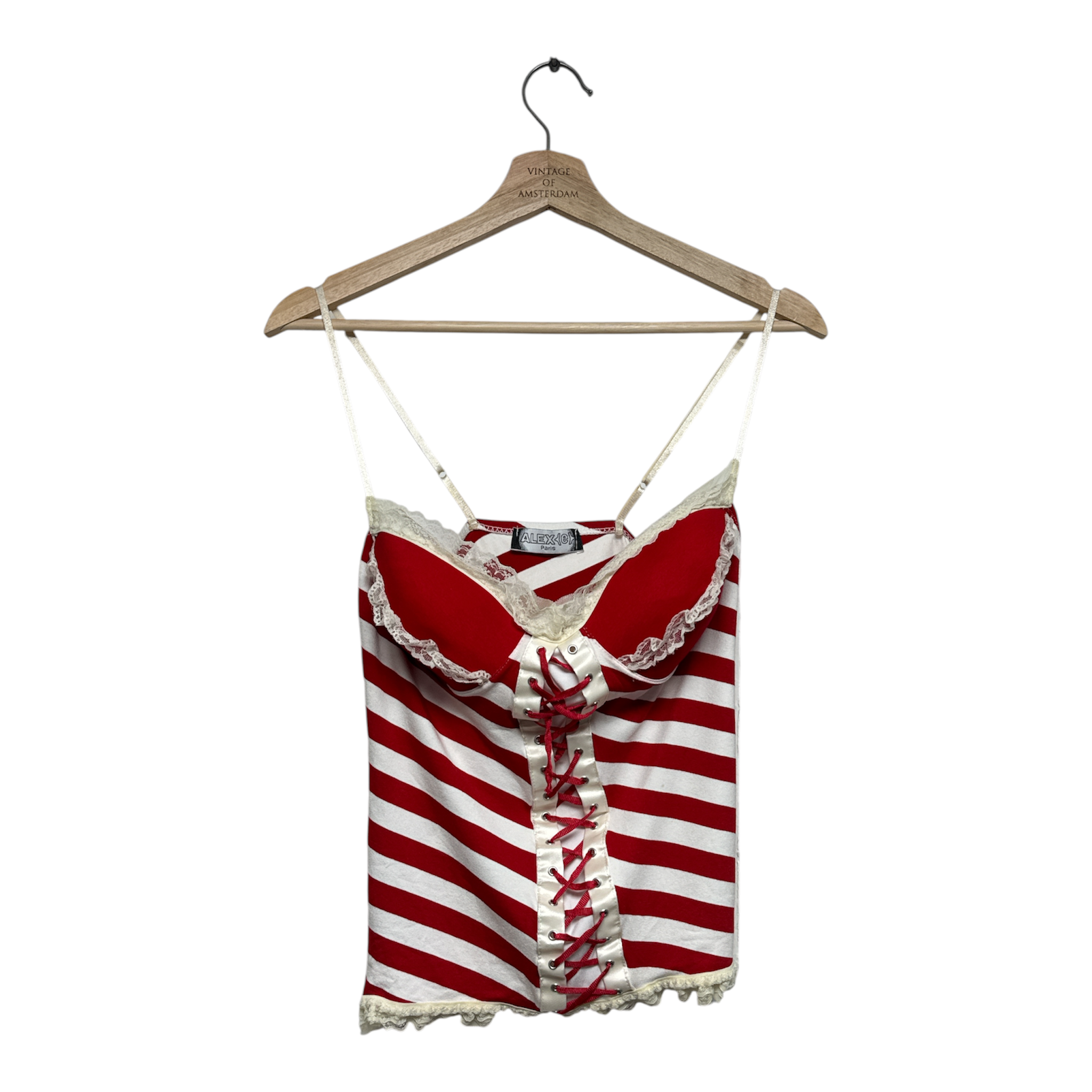 VINTAGE ALEX & CO PARIS RED & WHITE STRIPED CORSET CAMI TOP