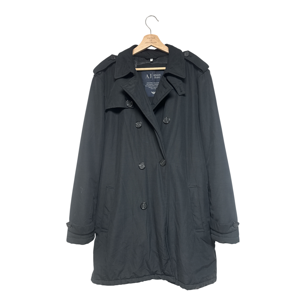 VINTAGE ARMANI JEANS MEN’S BLACK TRENCHCOAT