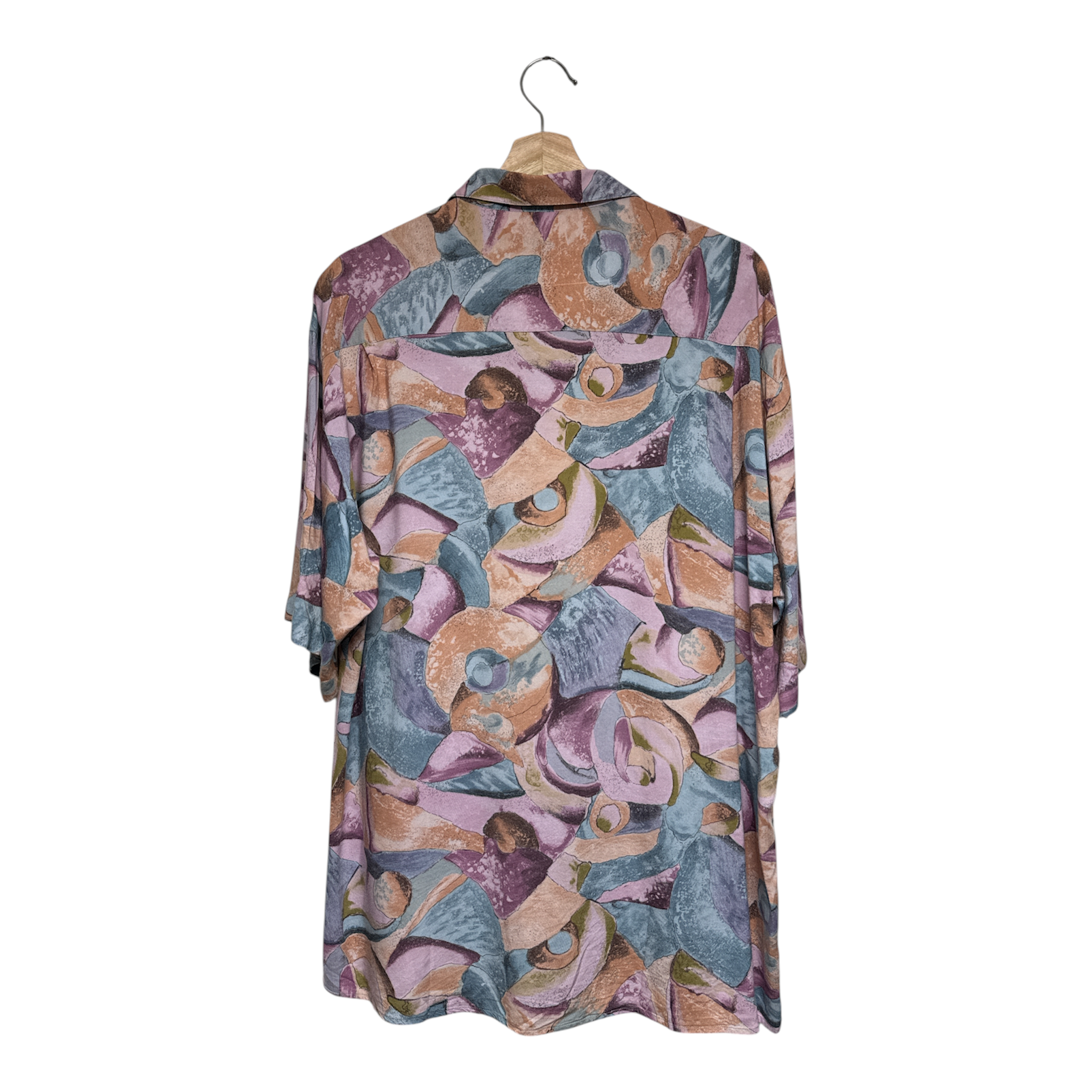 VINTAGE ABSTRACT PASTEL PRINT SHORT SLEEVE BUTTON-UP SHIRT-2