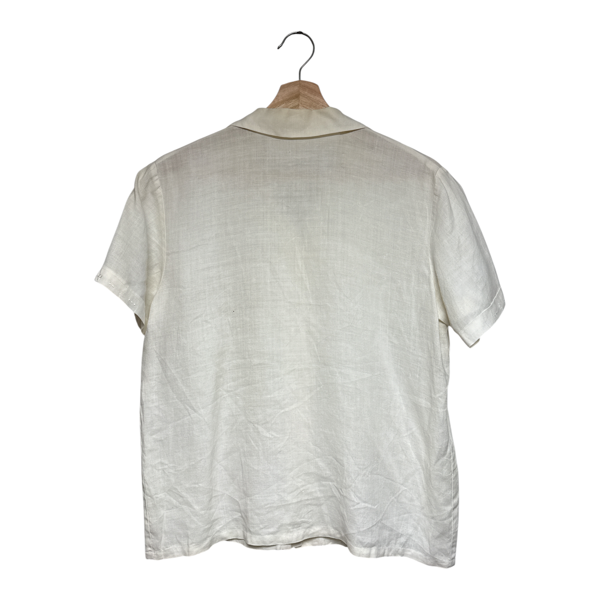VINTAGE WHITE LINEN EMBROIDERED SHORT SLEEVE BLOUSE-2