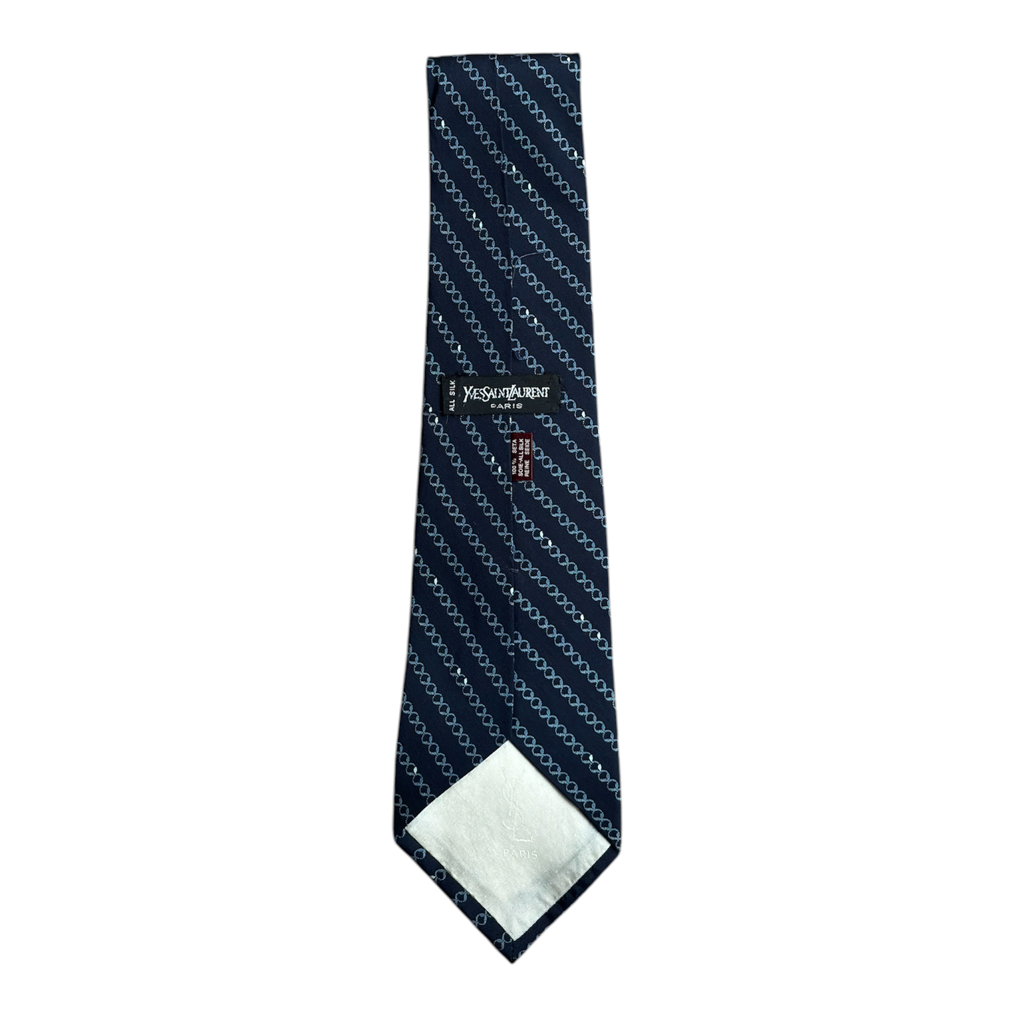 VINTAGE YVES SAINT LAURENT NAVY CHAIN PATTERN SILK TIE-2