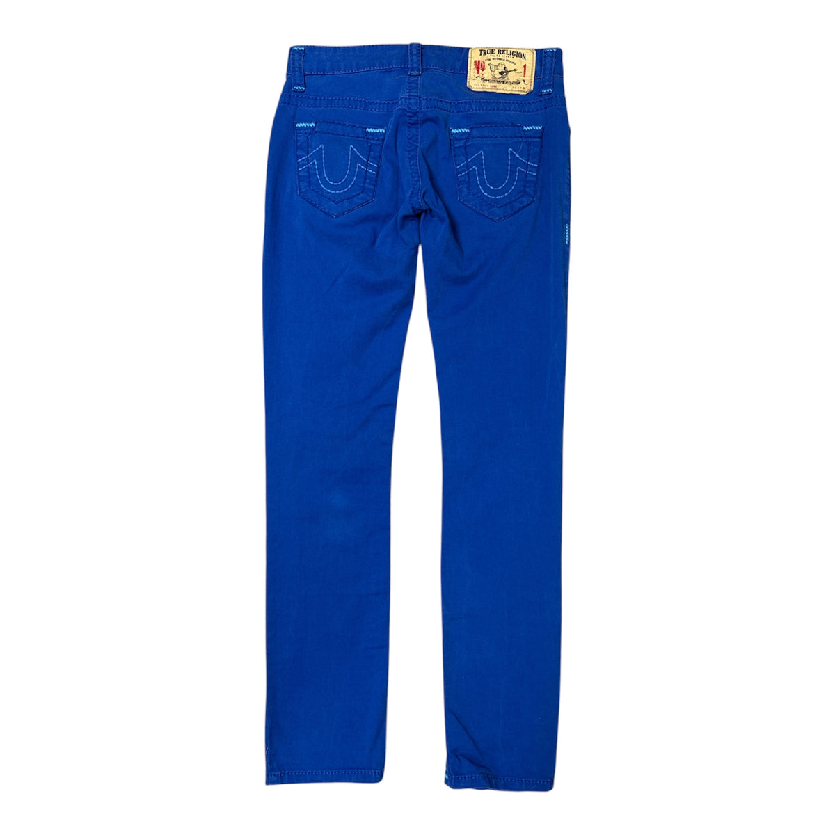 VINTAGE TRUE RELIGION ROYAL BLUE SIGNATURE STITCH STRAIGHT TROUSERS-2