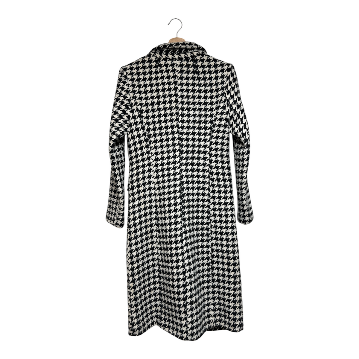 VINTAGE BLACK AND WHITE HOUNDSTOOTH DOUBLE BREASTED LONG COAT-2
