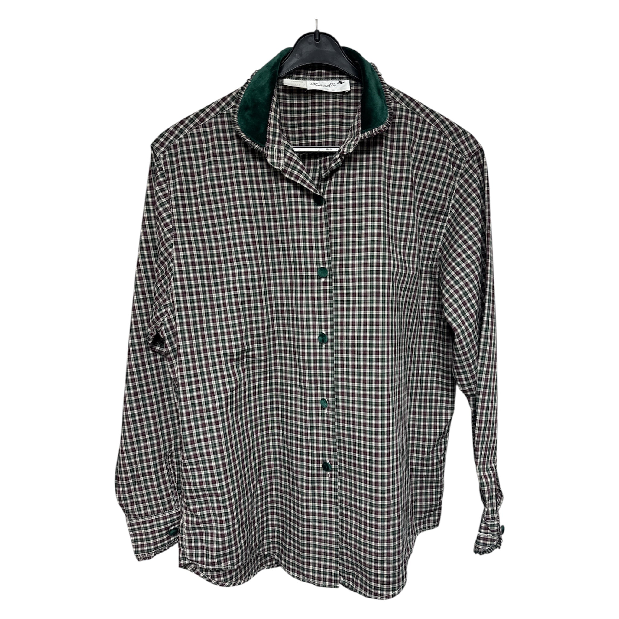 Vintage Velvet Collared Checked Blouse