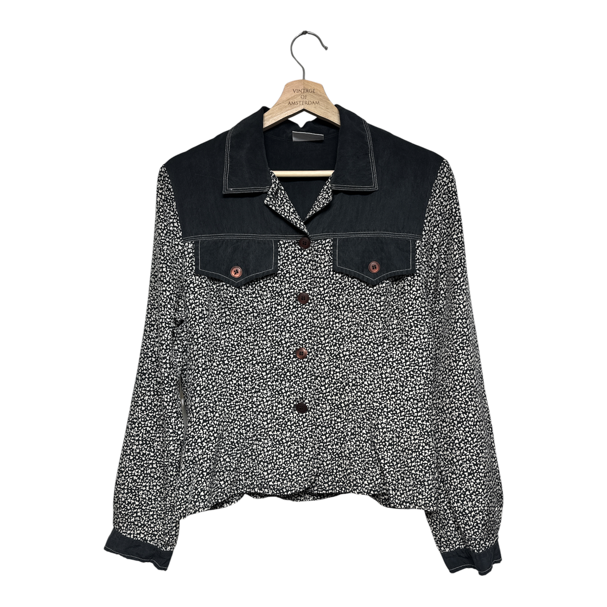 VINTAGE MONOCHROME FLORAL SILK BLOUSE