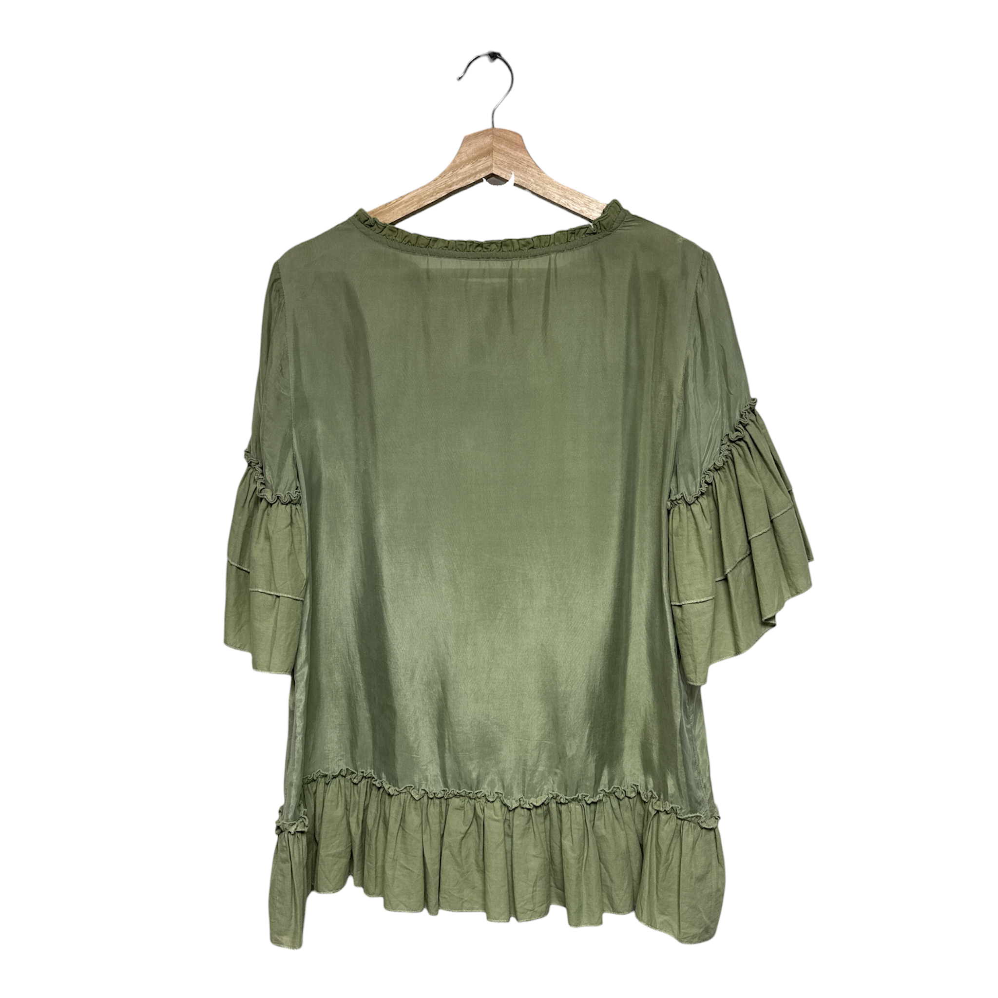 VINTAGE SAGE GREEN RUFFLE BLOUSE-2