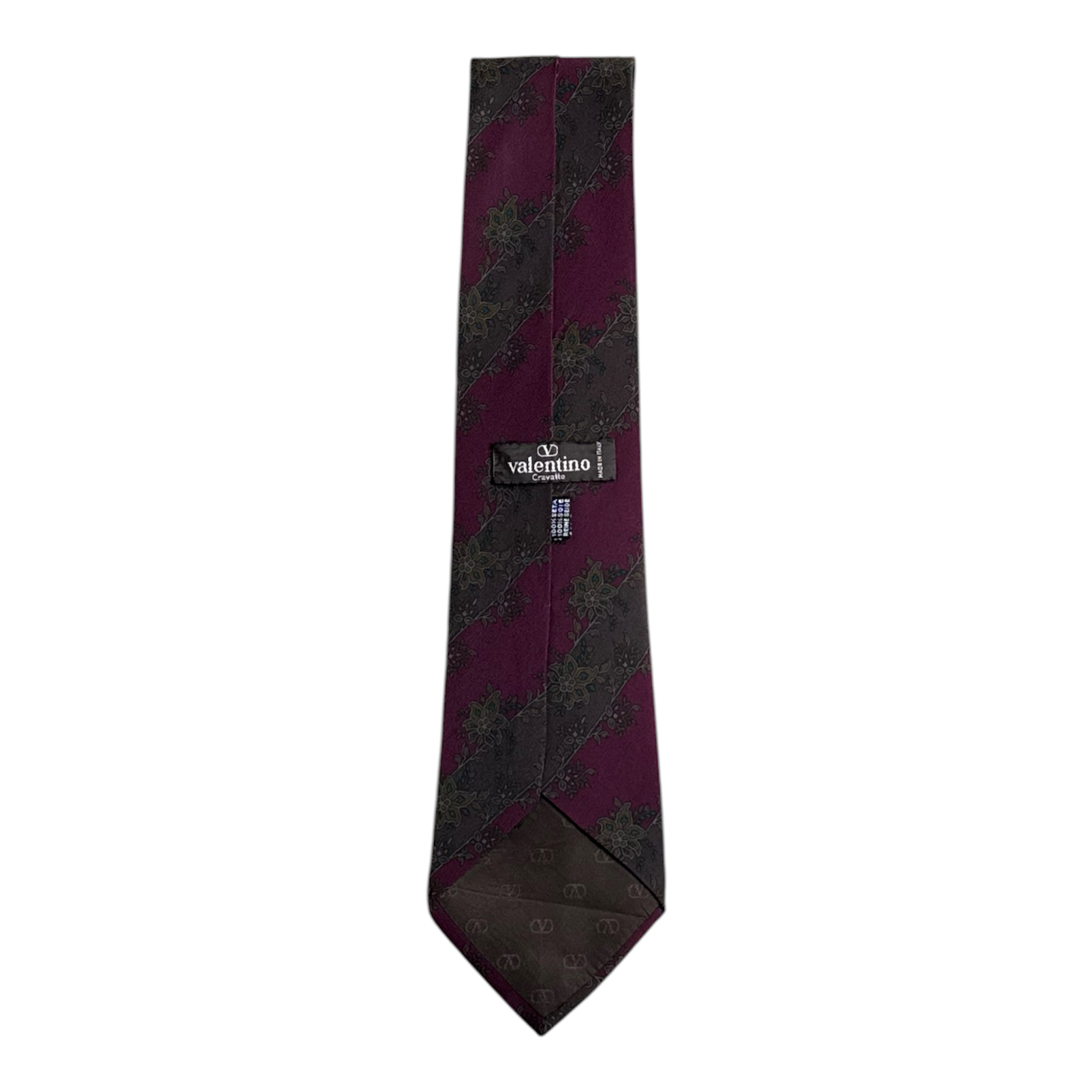 VINTAGE VALENTINO CRAVATTE BURGUNDY FLORAL STRIPE SILK TIE-2