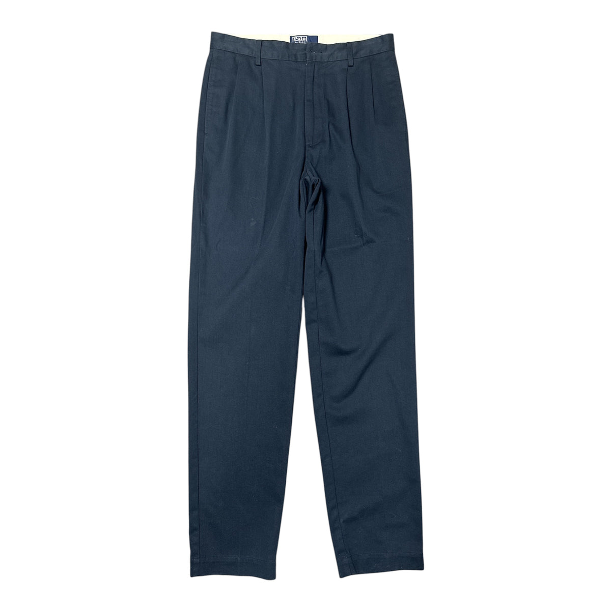 VINTAGE POLO RALPH LAUREN CLASSIC DARK NAVY BLUE PLEATED COTTON CHINO TROUSERS-1