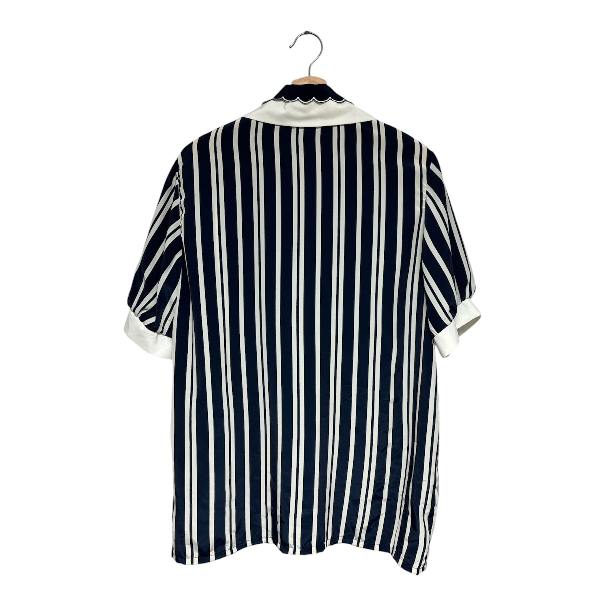VINTAGE NAVY WHITE STRIPED SHORT SLEEVE SHIRT WITH EMBROIDERED COLLAR DETAIL-2