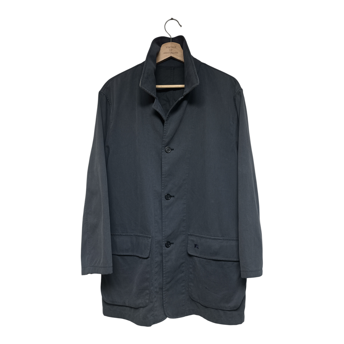 VINTAGE BURBERRY DARK GREY COTTON BLEND LONG JACKET-1